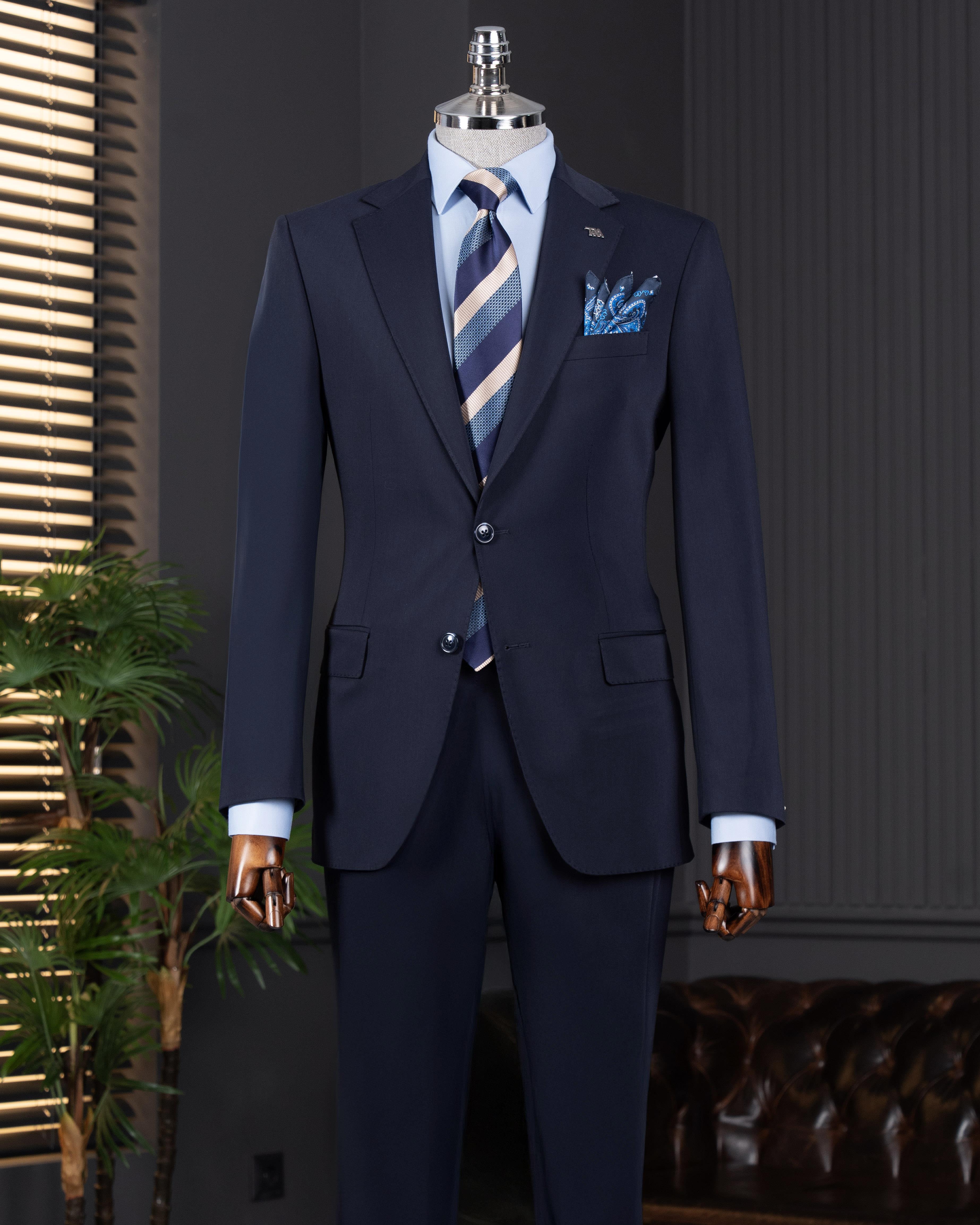 İtalyan stil slim fit ceket pantalon takım elbise lacivert T14001