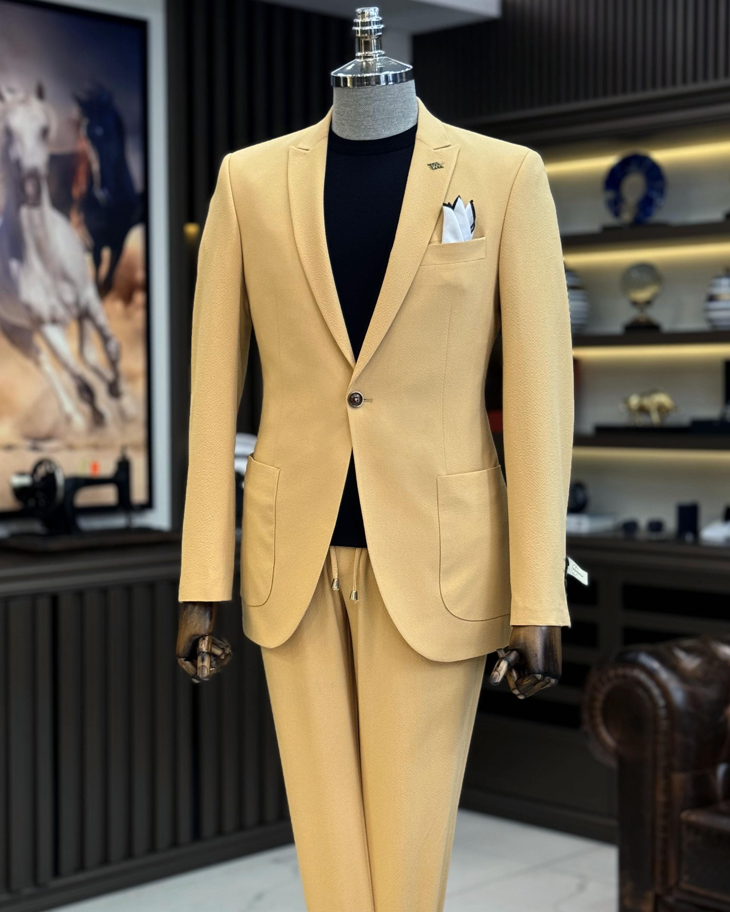 İtalyan stil slim fit  ceket pantolon takım elbise camel T12513