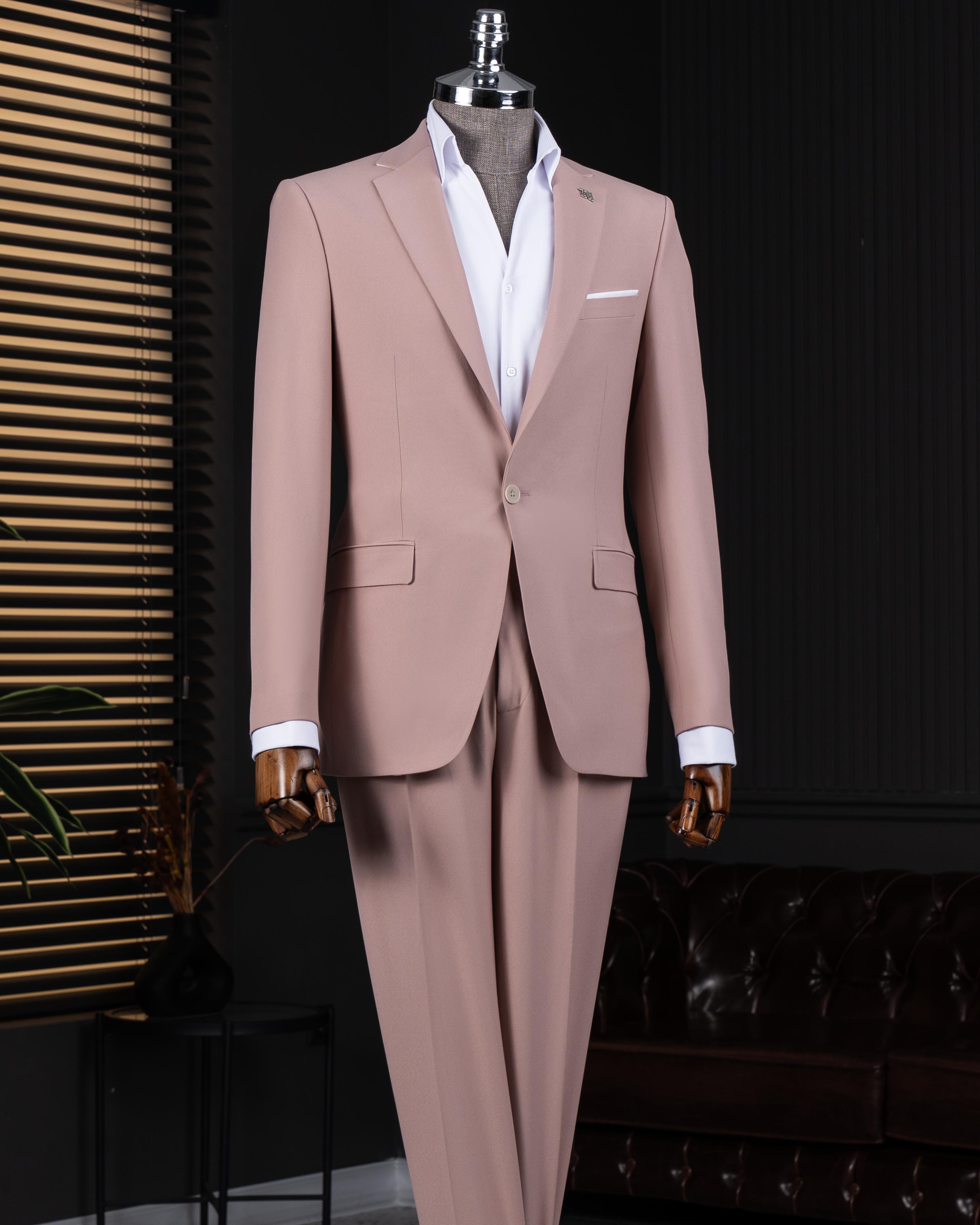 İtalyan stil slim fit ceket pantolon takım elbise pembe T14159