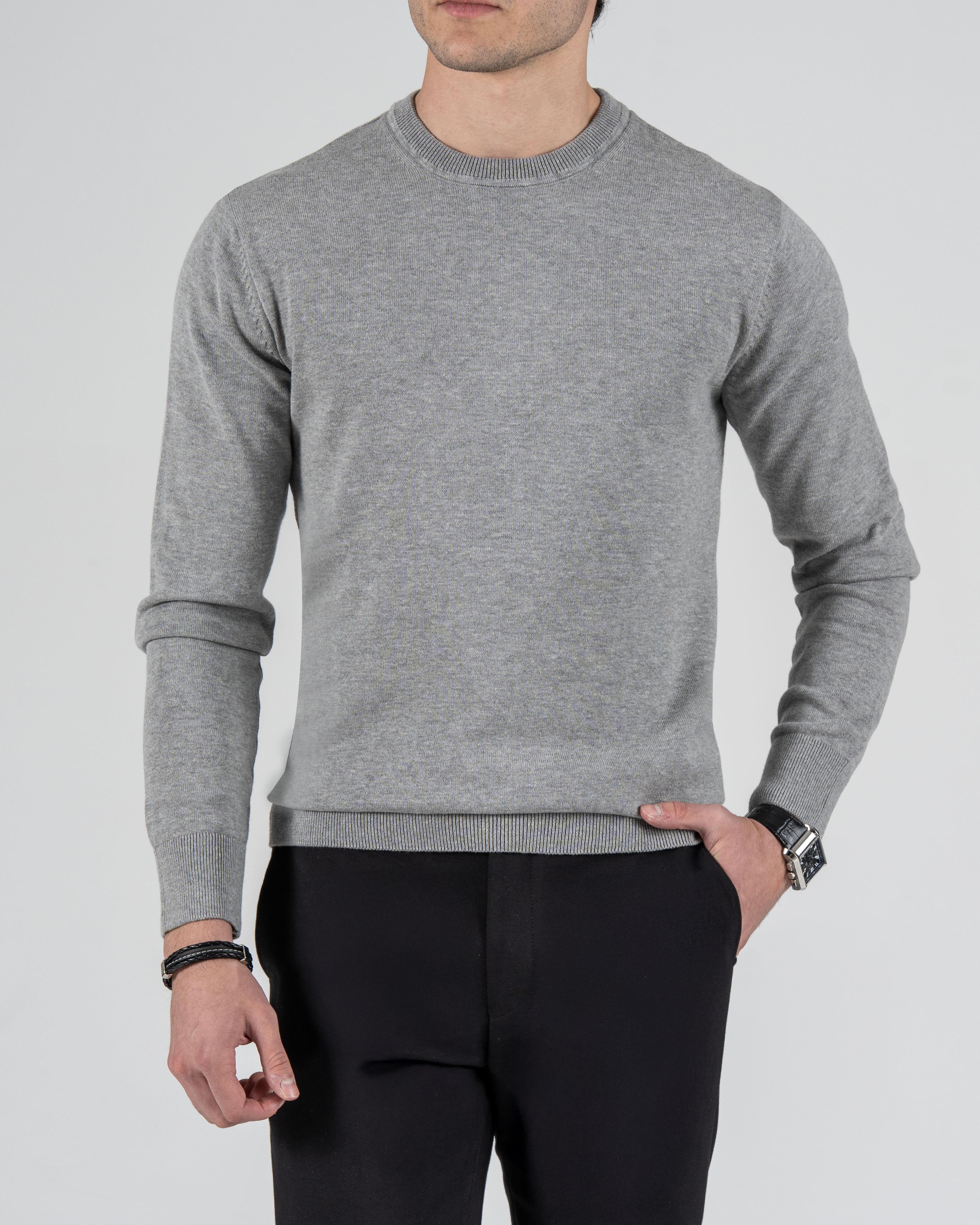 İtalyan stil slim fit erkek bisiklet yaka triko kazak gri T13121