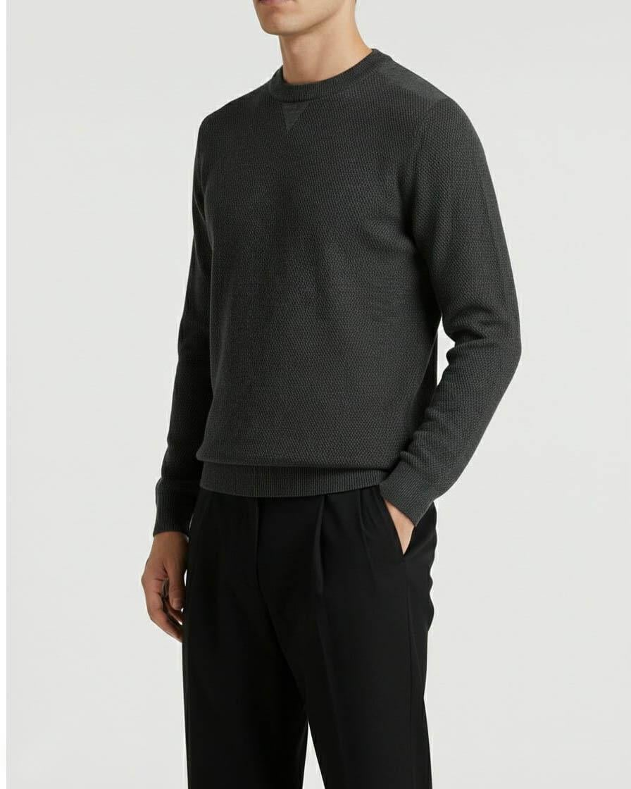 İtalyan stil slim fit erkek bisiklet yaka triko kazak antrasit T13132