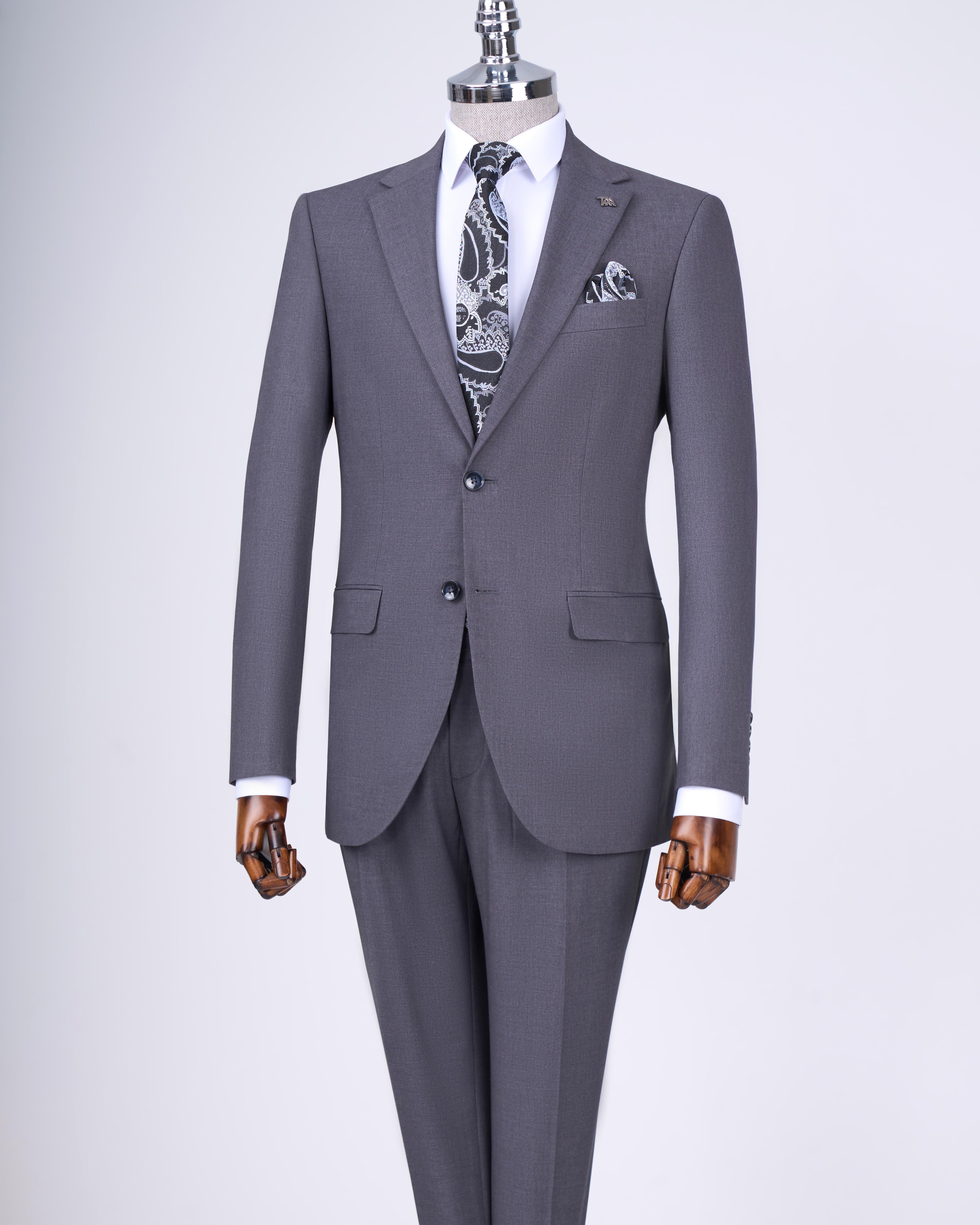 İtalyan stil slim fit erkek ceket pantolon takım elbise antrasit T13596