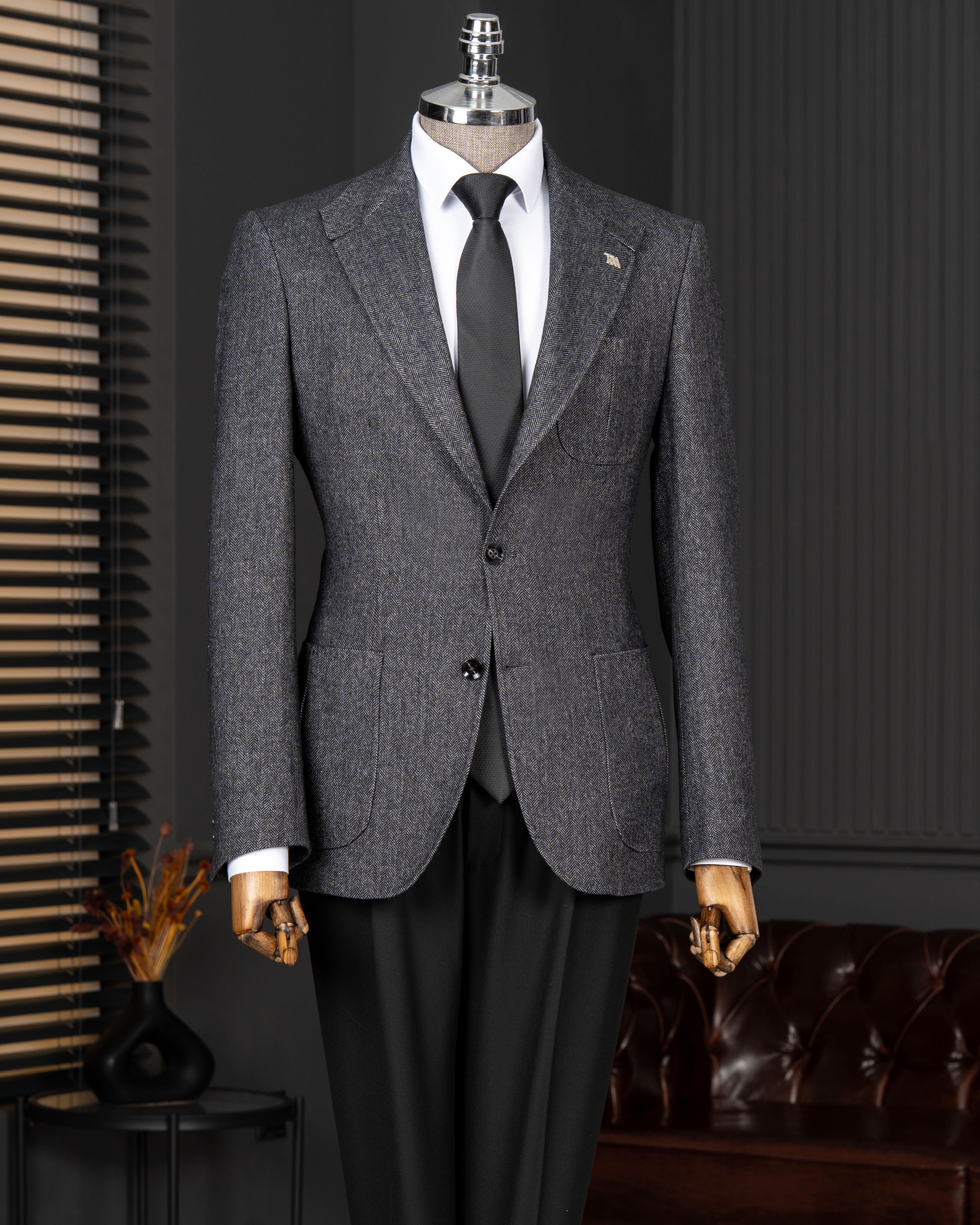 İtalyan stil slim fit erkek ceket yelek pantolon kombin takım elbise siyah T14679