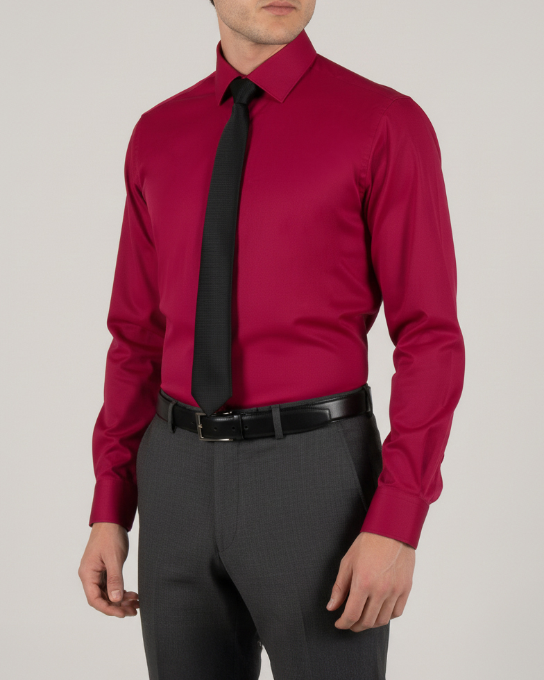 İtalyan stil slim fit erkek kravat yaka gömlek kırmızı T14249