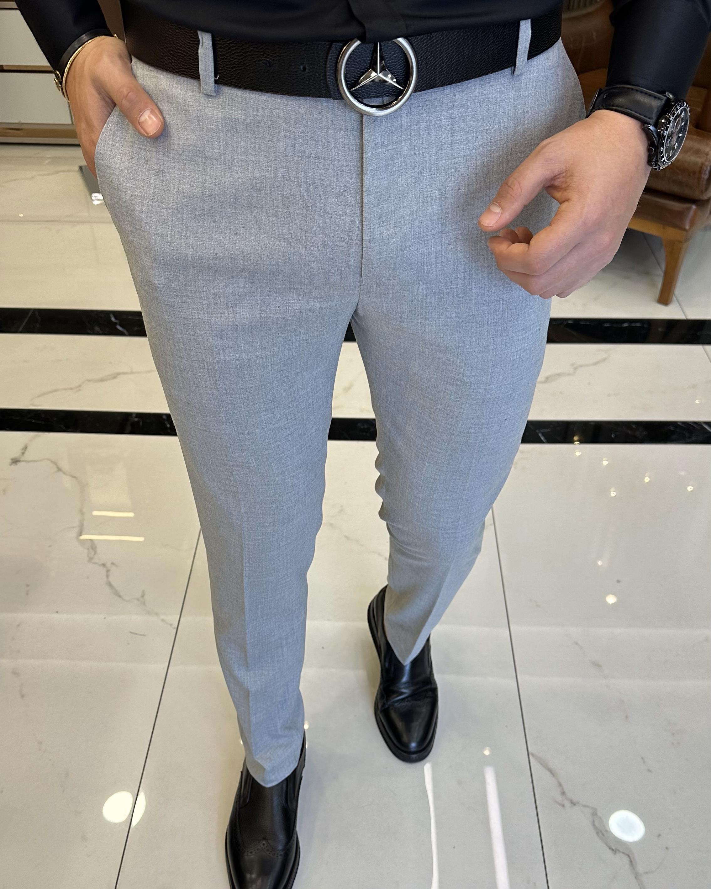 İtalyan stil slim fit erkek kumaş pantolon Gri T4254