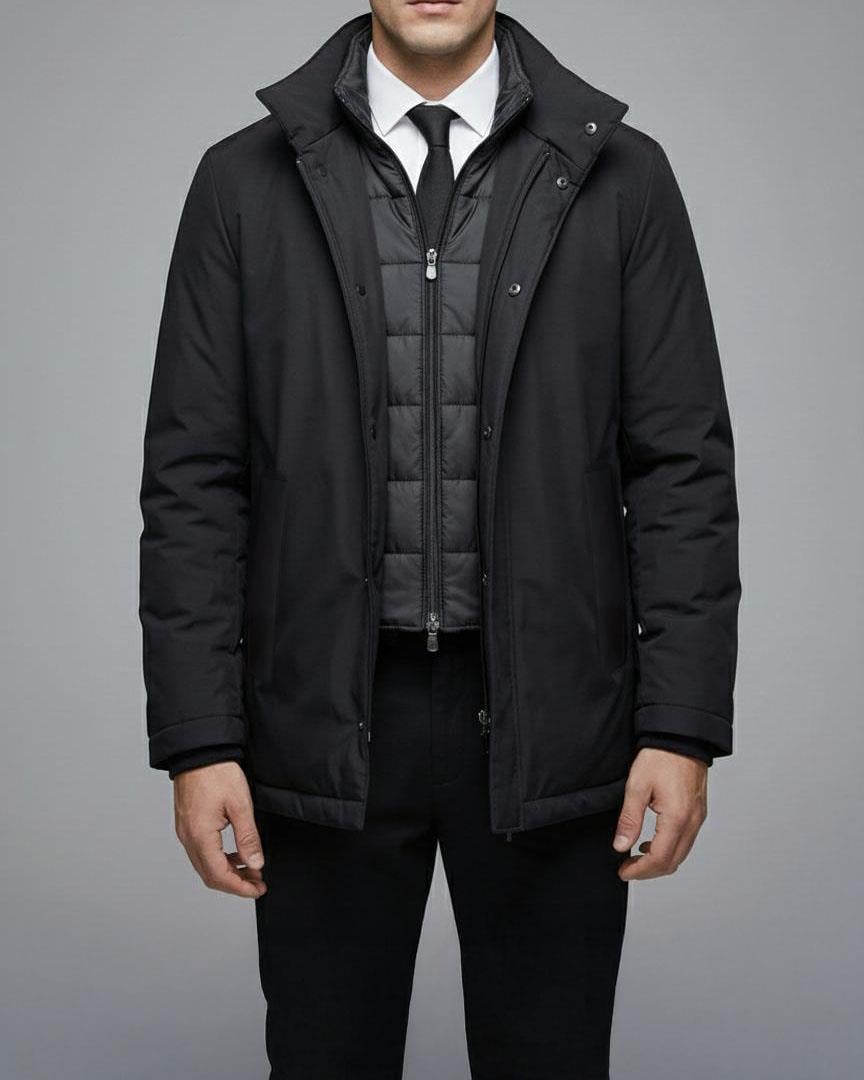 İtalyan stil slim fit erkek şişme mont siyah T14782