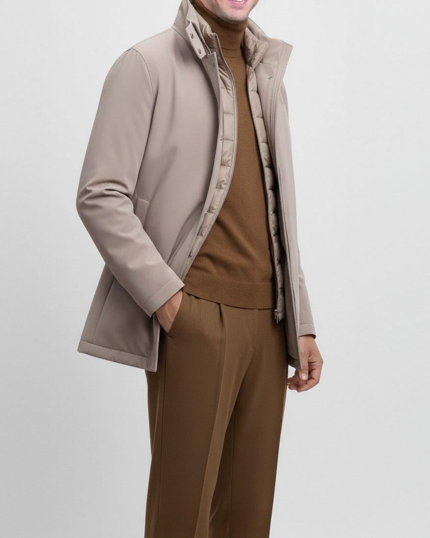 İtalyan stil slim fit erkek şişme mont vizon T14781