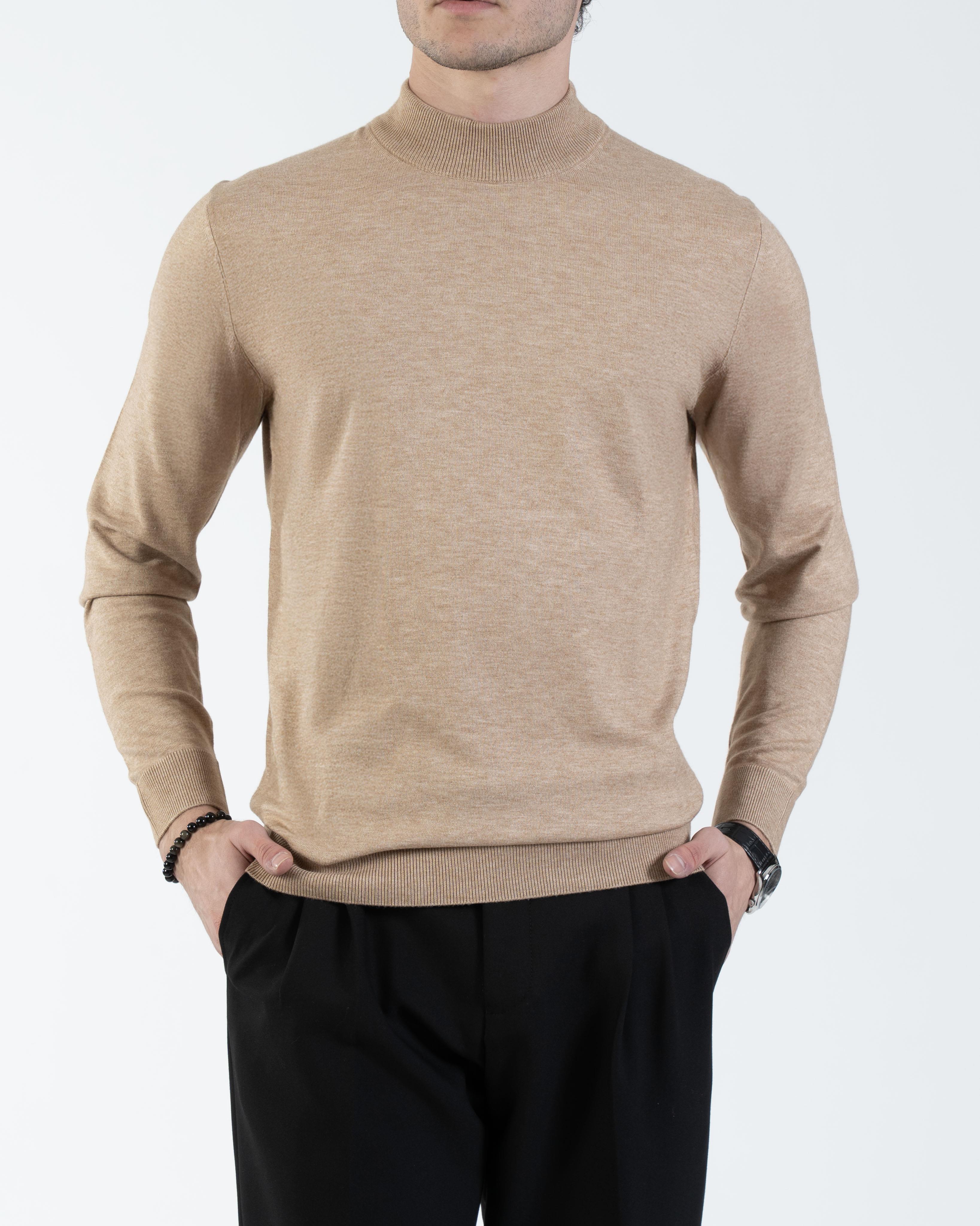 İtalyan stil slim fit erkek yarım balıkçı yaka triko kazak camel T14878