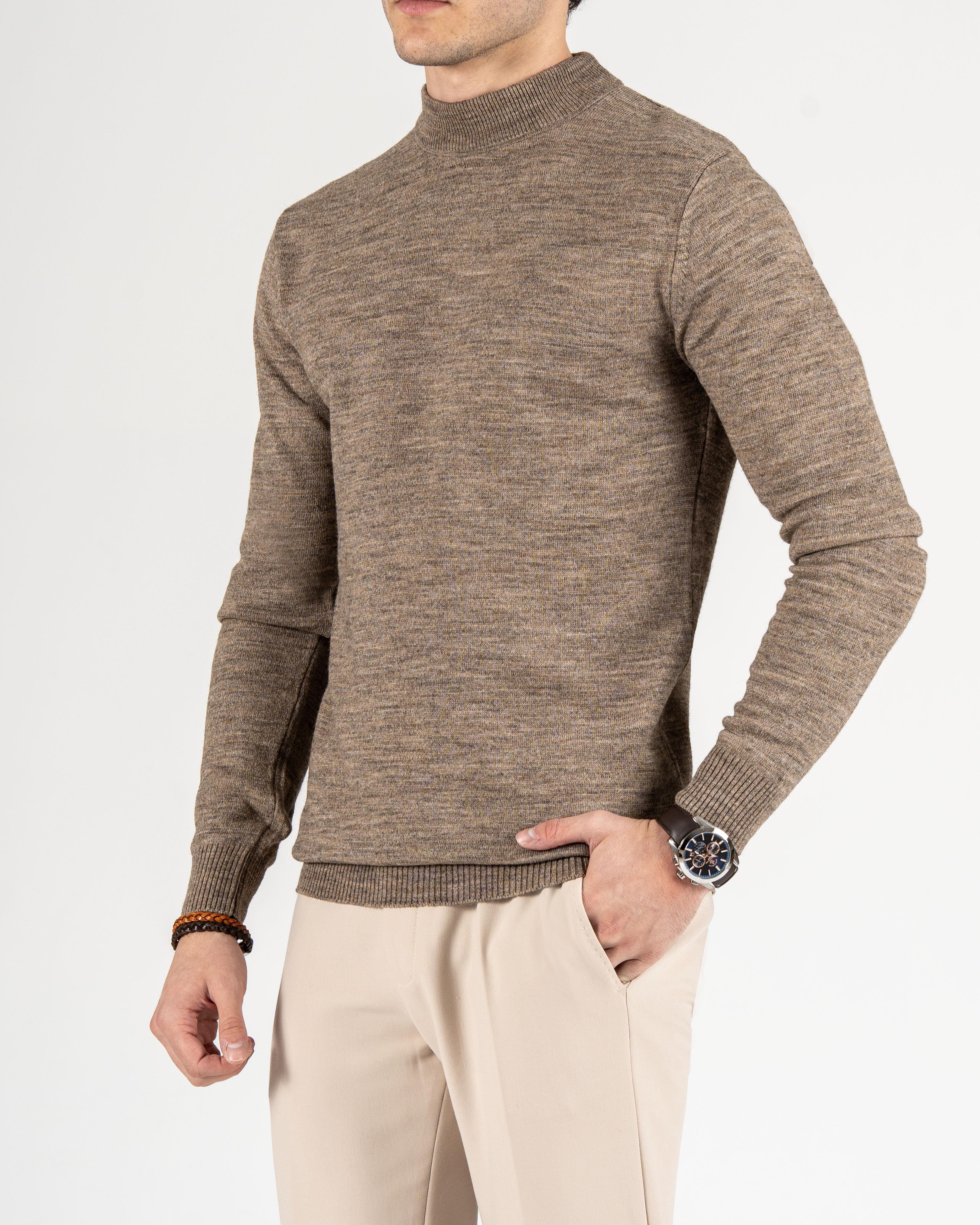 İtalyan stil slim fit erkek yarım boğazlı triko kazak kahverengi T13112