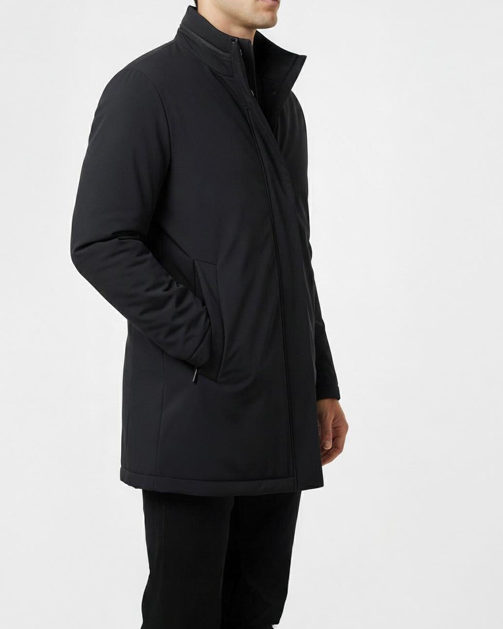 İtalyan stil slim fit gizli kapüşonlu erkek deri mont siyah T15115