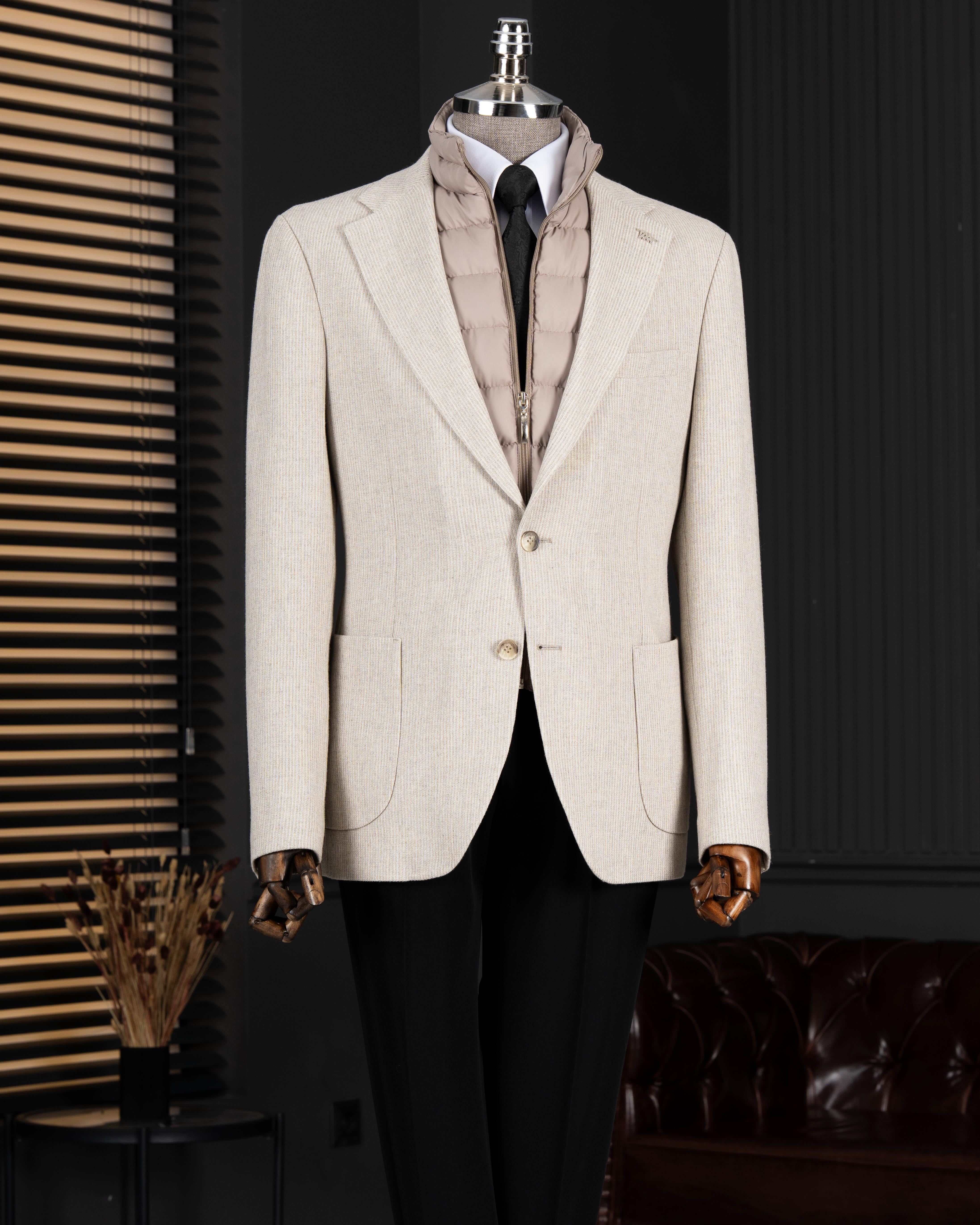 İtalyan stil slim fit kapitone çıkma yaka torba cep ceket bej T15122
