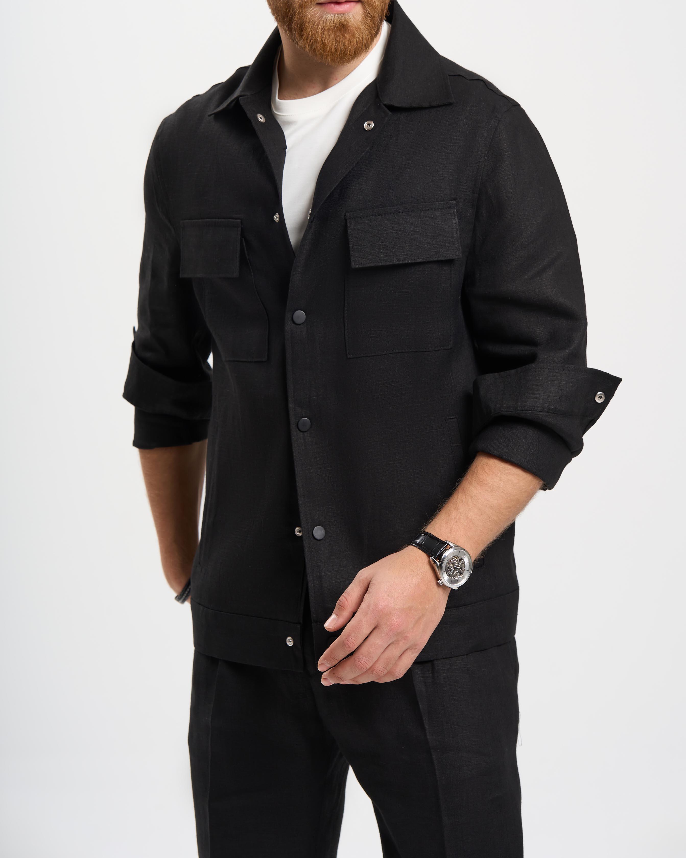 İtalyan stil slim fit keten karışımlı ceket siyah T13619