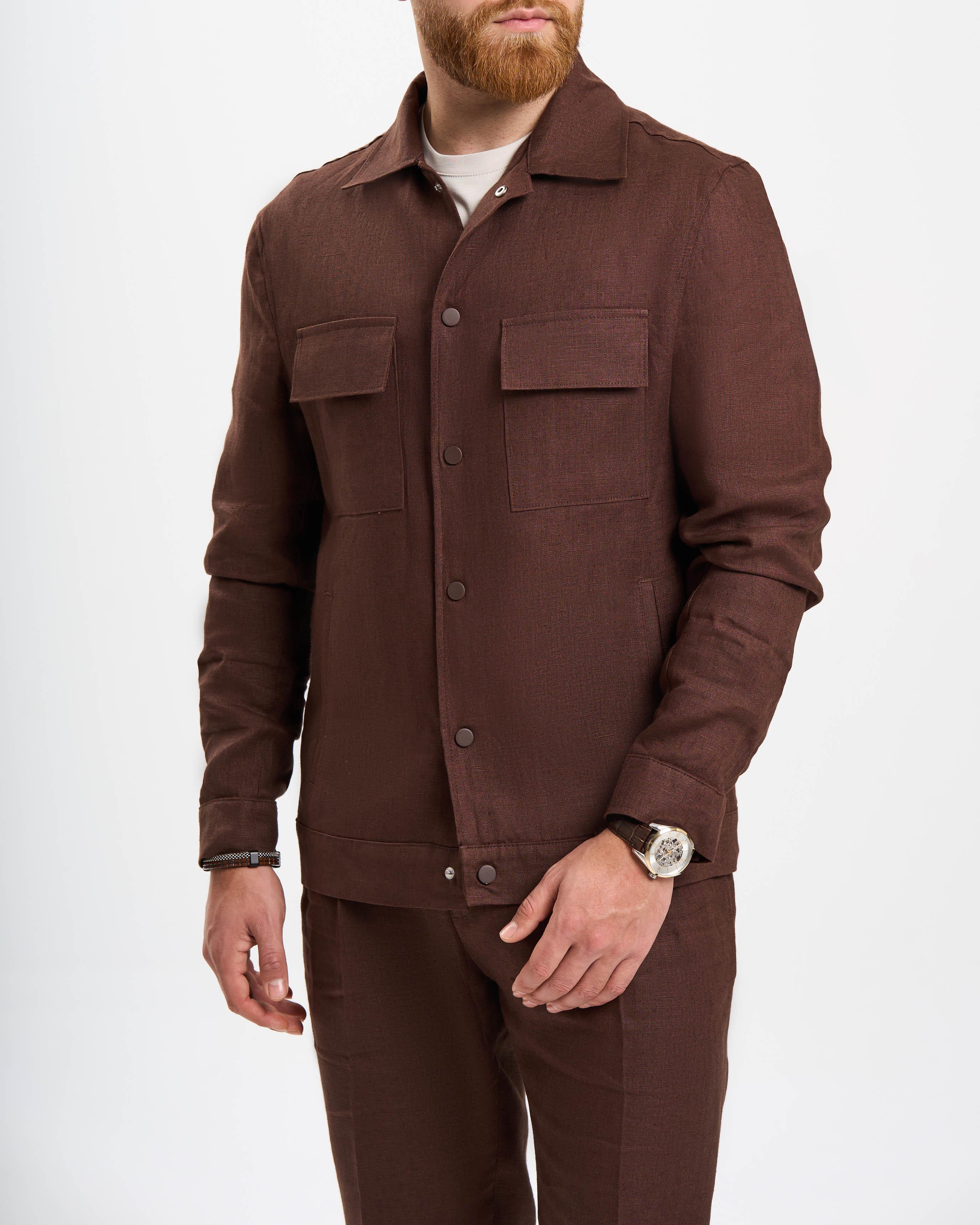 İtalyan stil slim fit keten karışımlı ceket kahverengi T13620