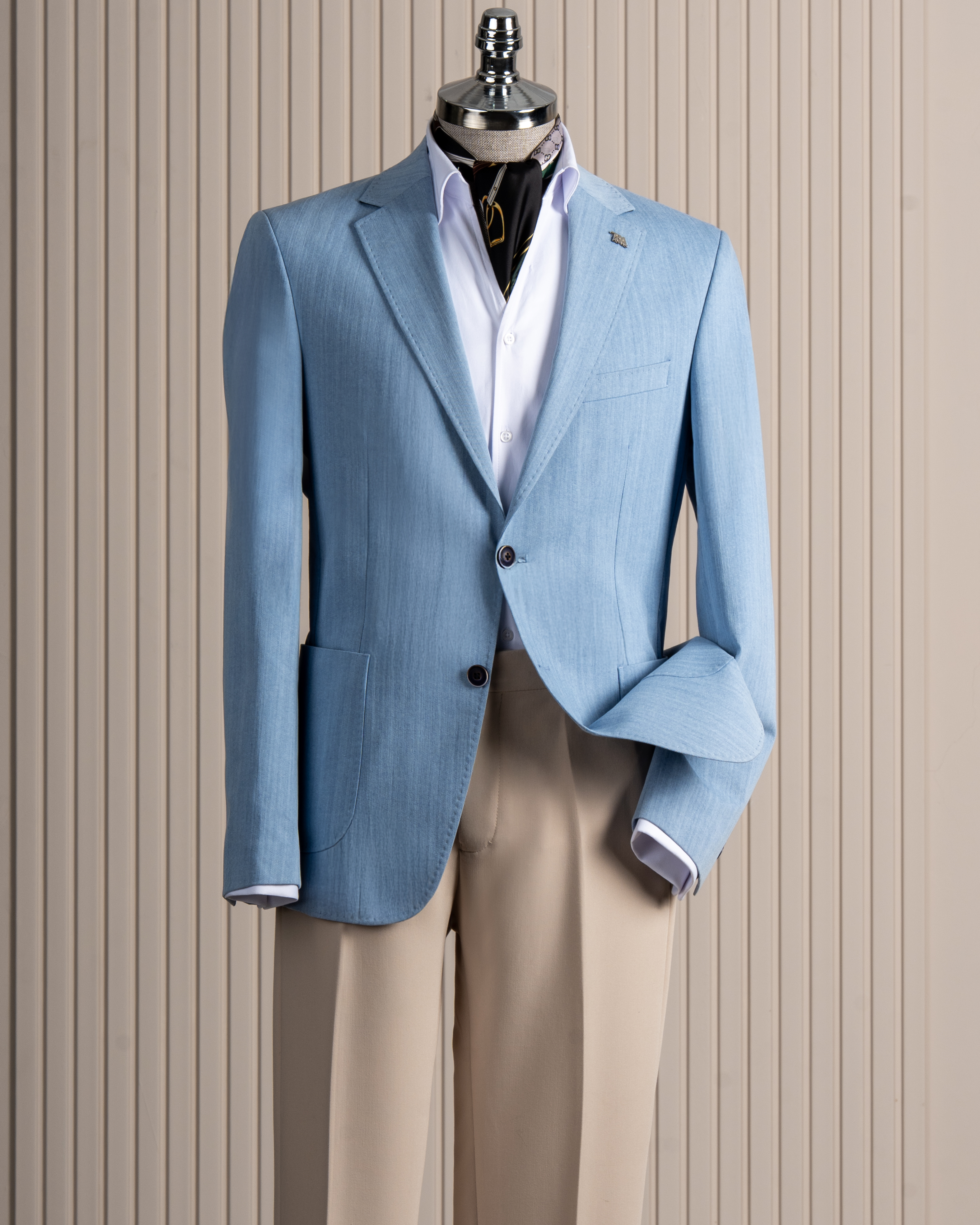 İtalyan stil slim fit keten karışımlı torba cep tek ceket erkek mavi T14213