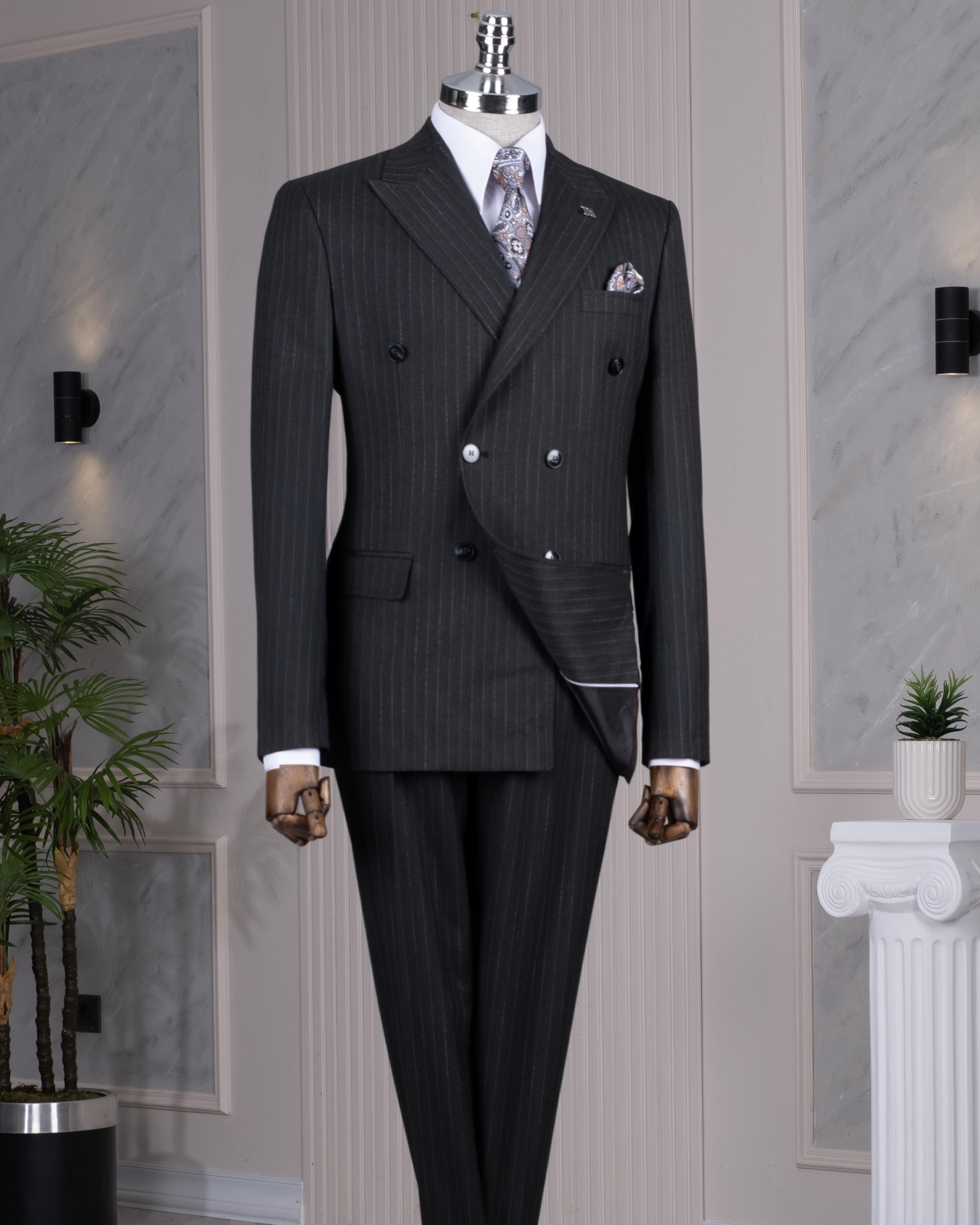 İtalyan stil slim fit kruvaze ceket pantolon takım elbise antrasit T14464