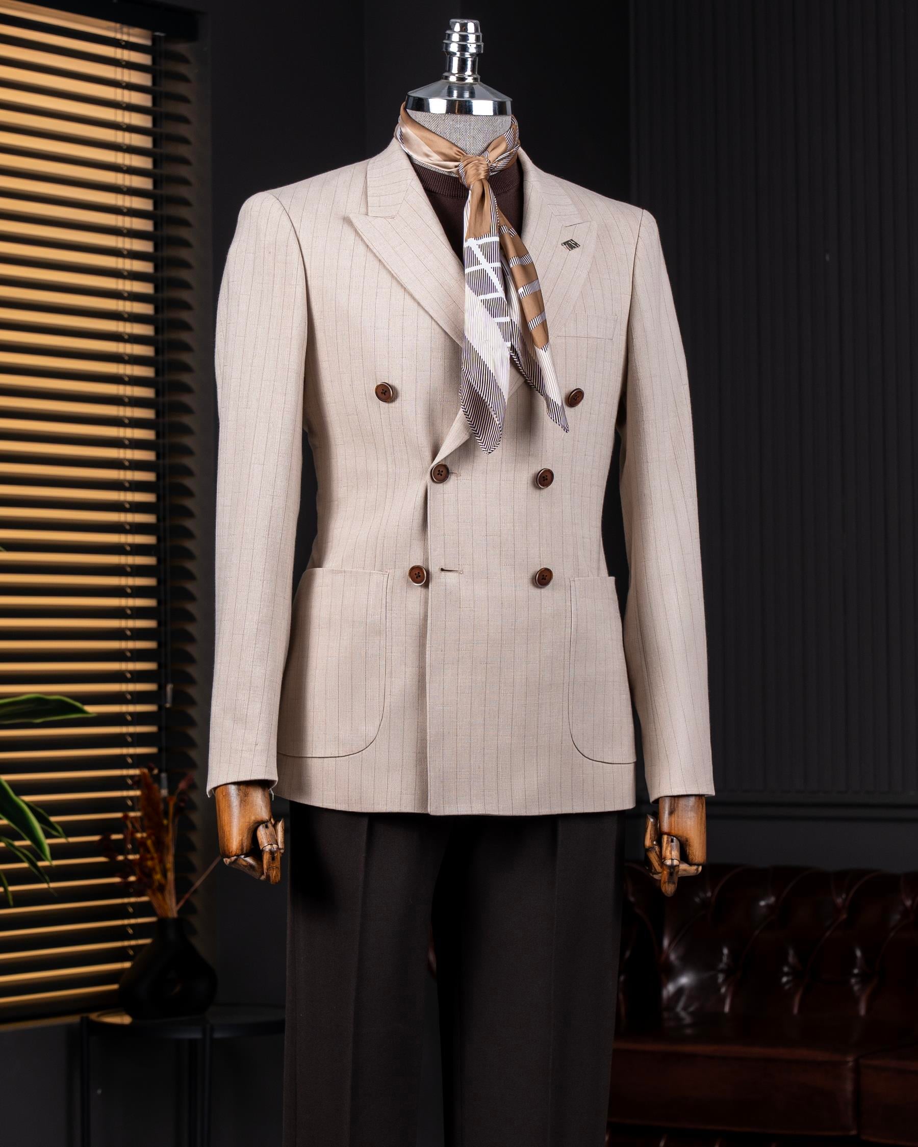 İtalyan stil slim fit kruvaze erkek tek ceket vizon T14283