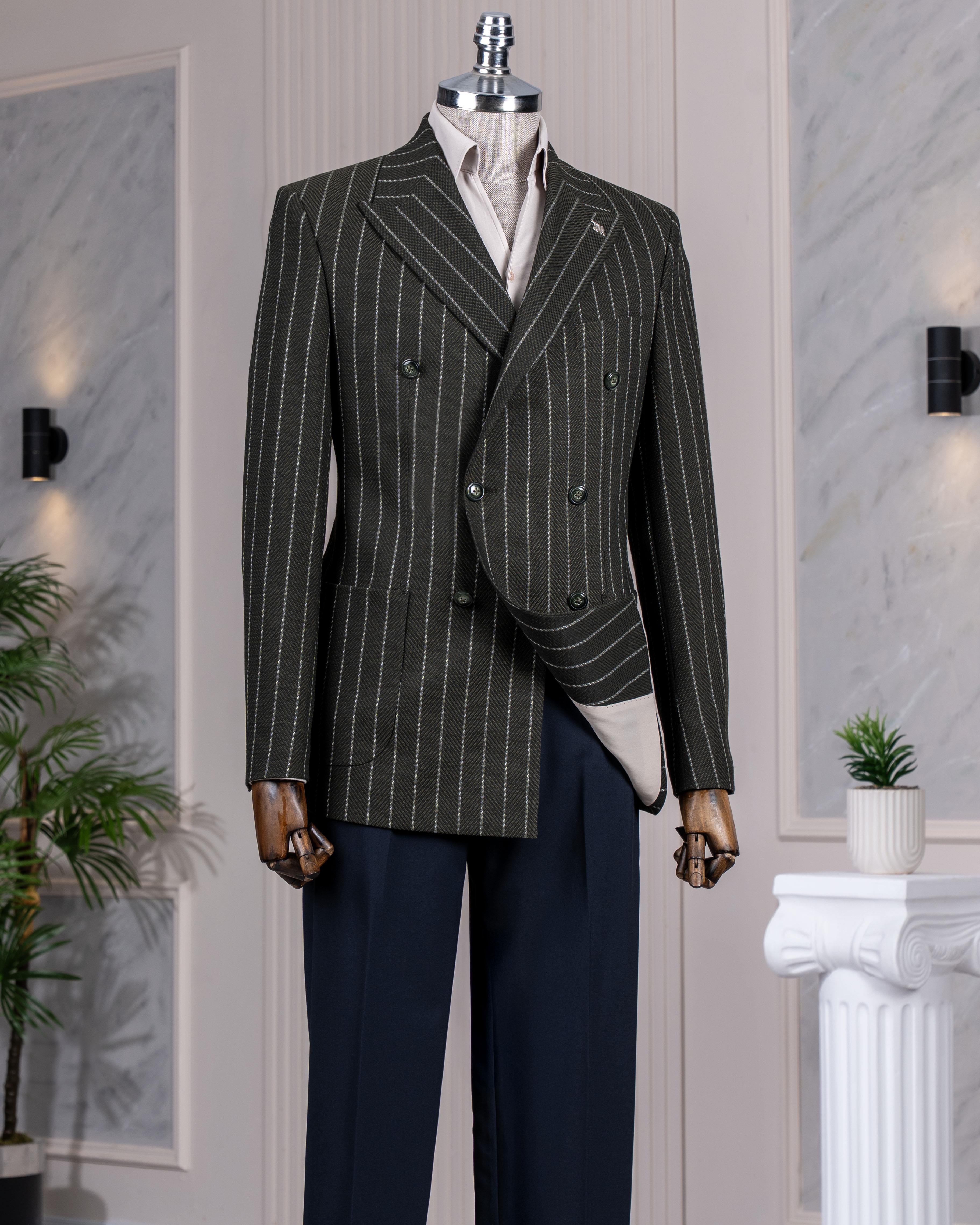 İtalyan stil slim fit kruvaze erkek tek ceket yeşil T14547