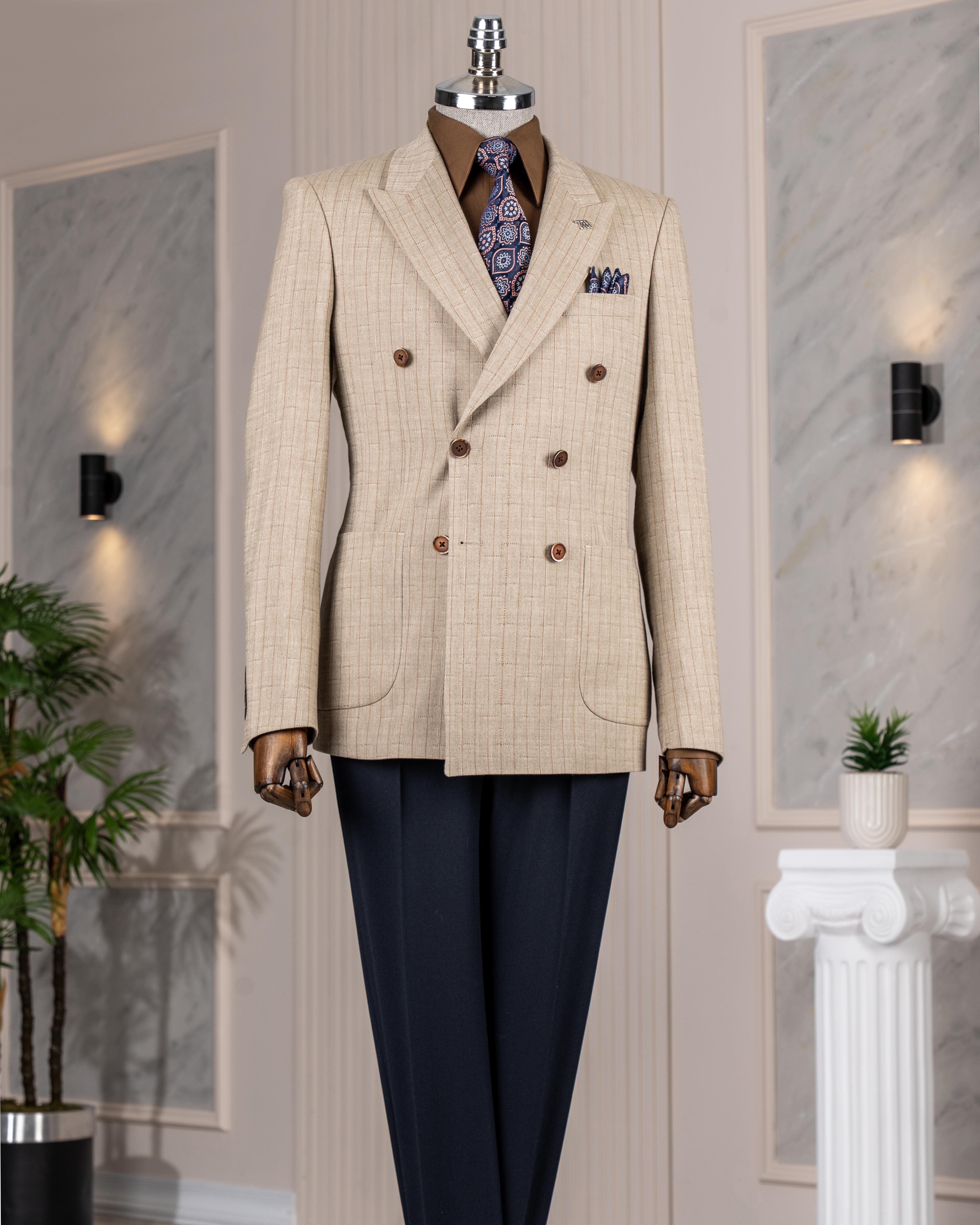 İtalyan stil slim fit kruvaze erkek tek ceket kahverengi T14284