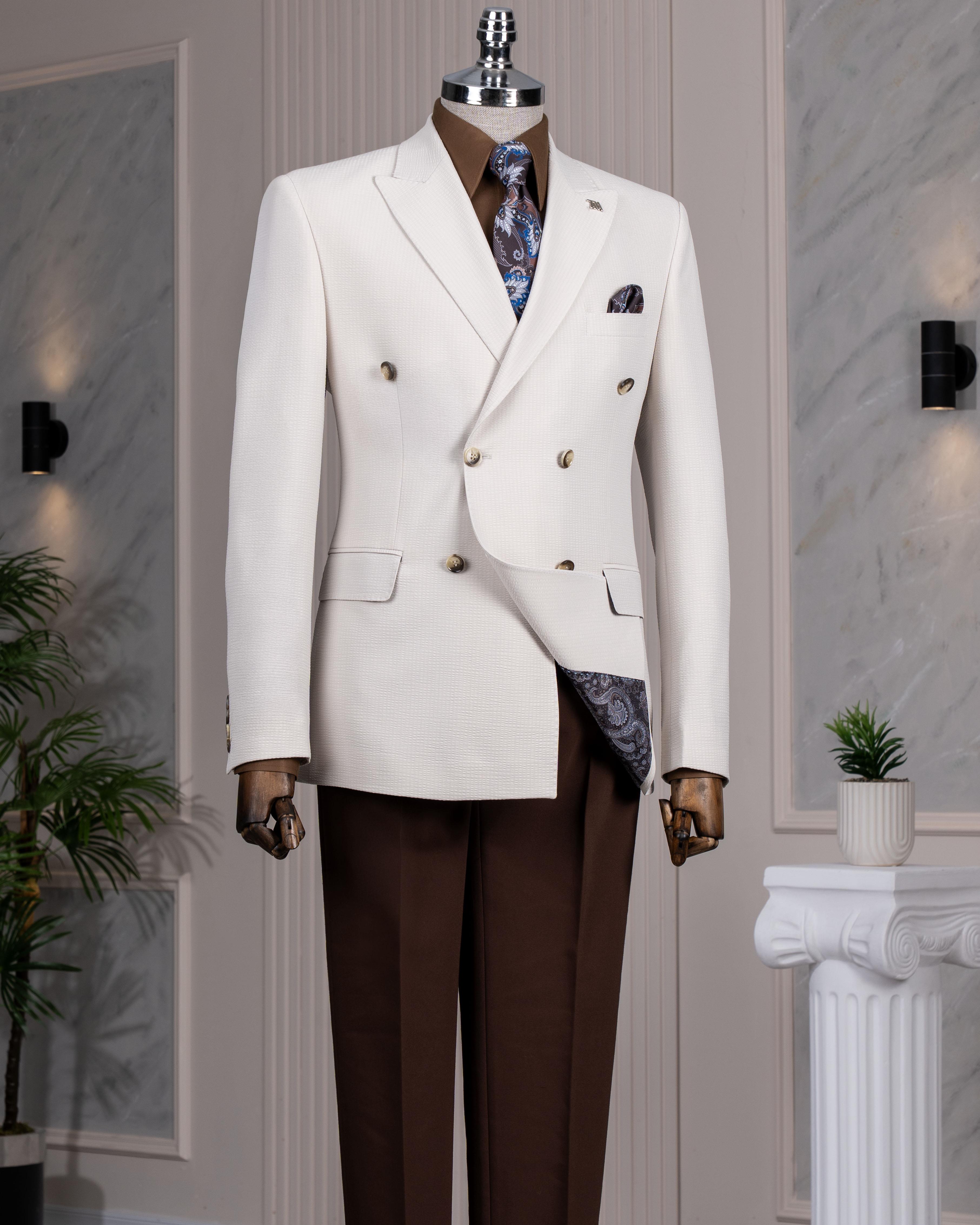 İtalyan stil slim fit kruvaze sivri yaka erkek ceket bej T13648