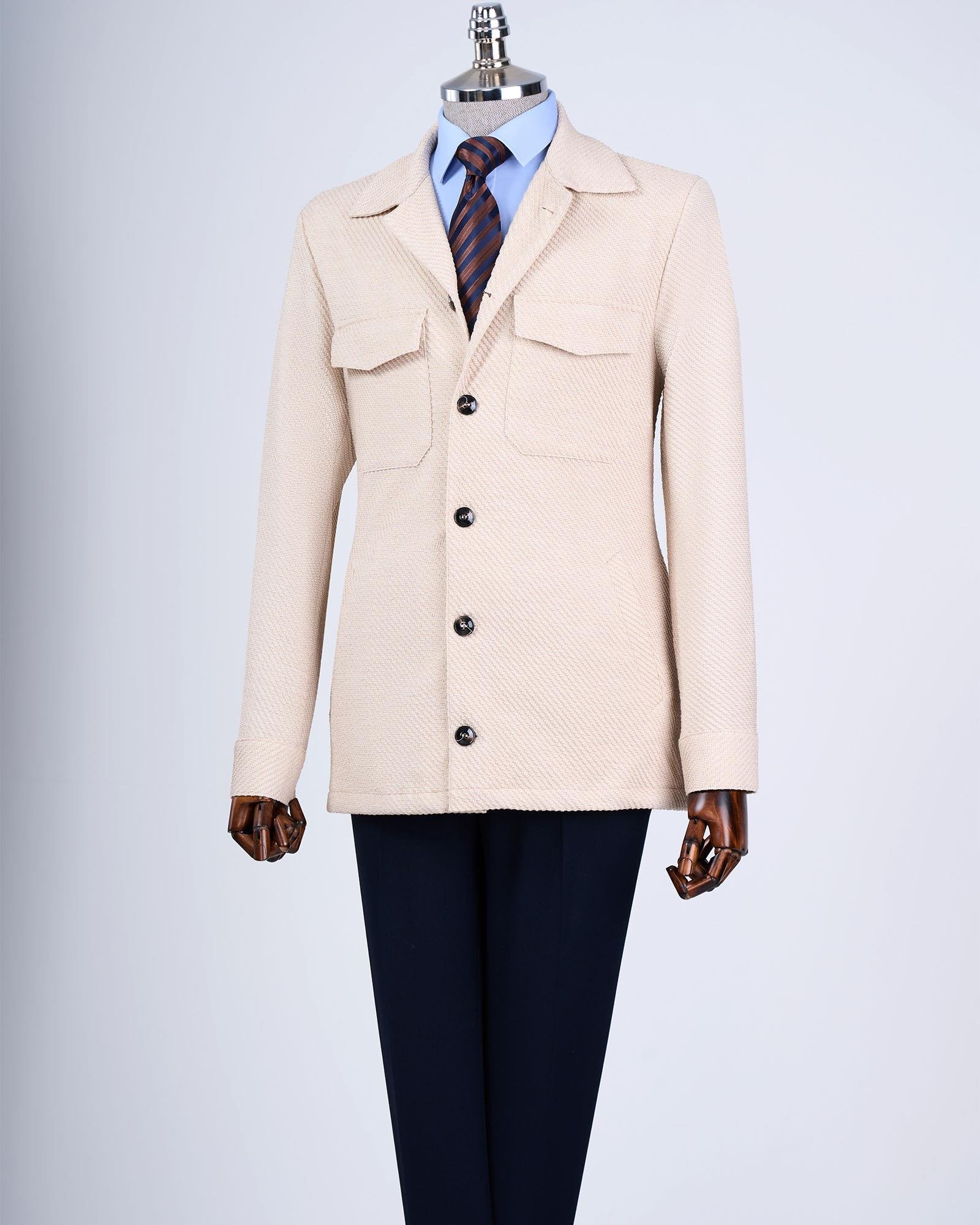 İtalyan stil slim fit mevsimlik spor erkek ceket bej T13089