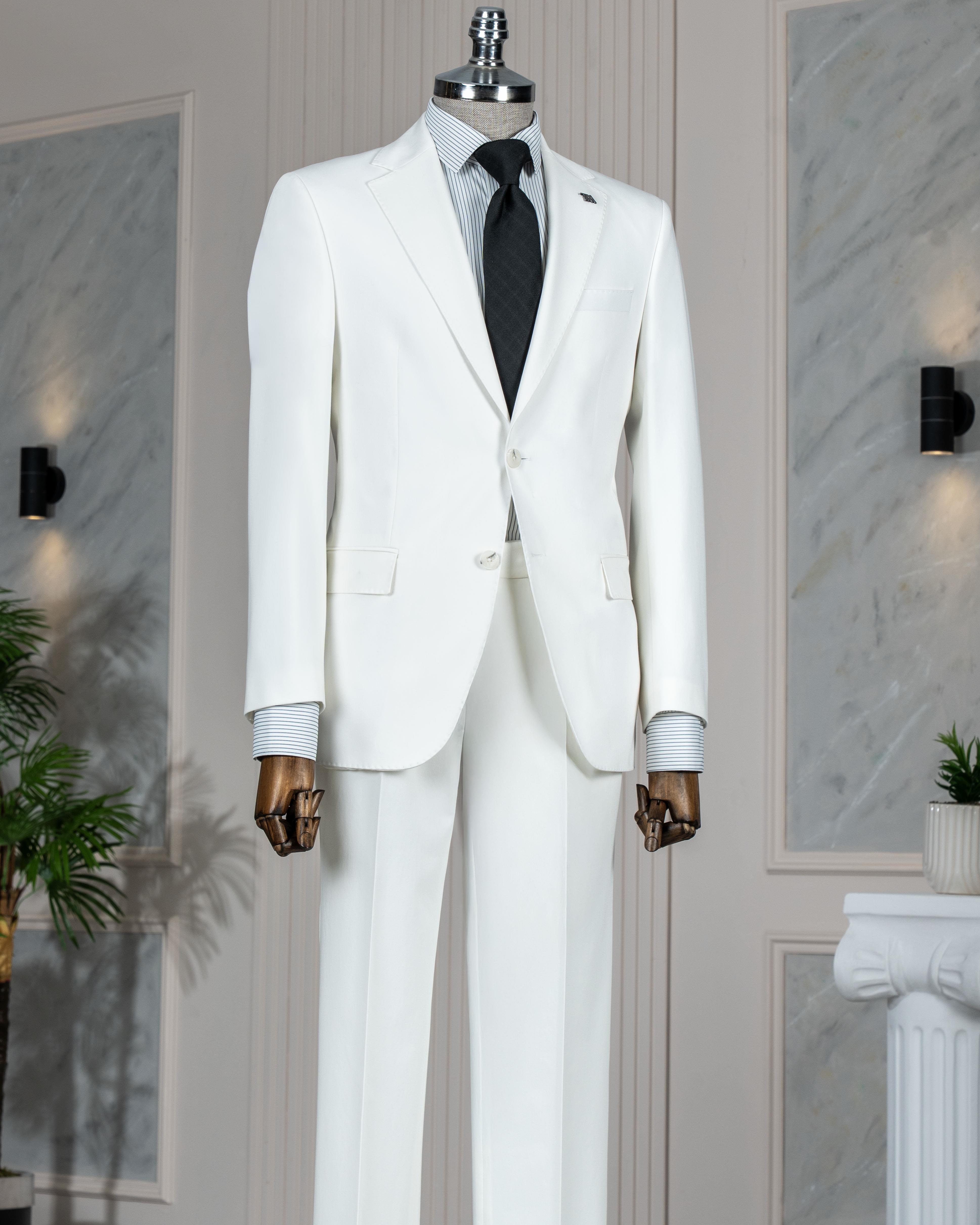 İtalyan stil slim fit mono yaka ceket pantolon takım elbise ekru T14240