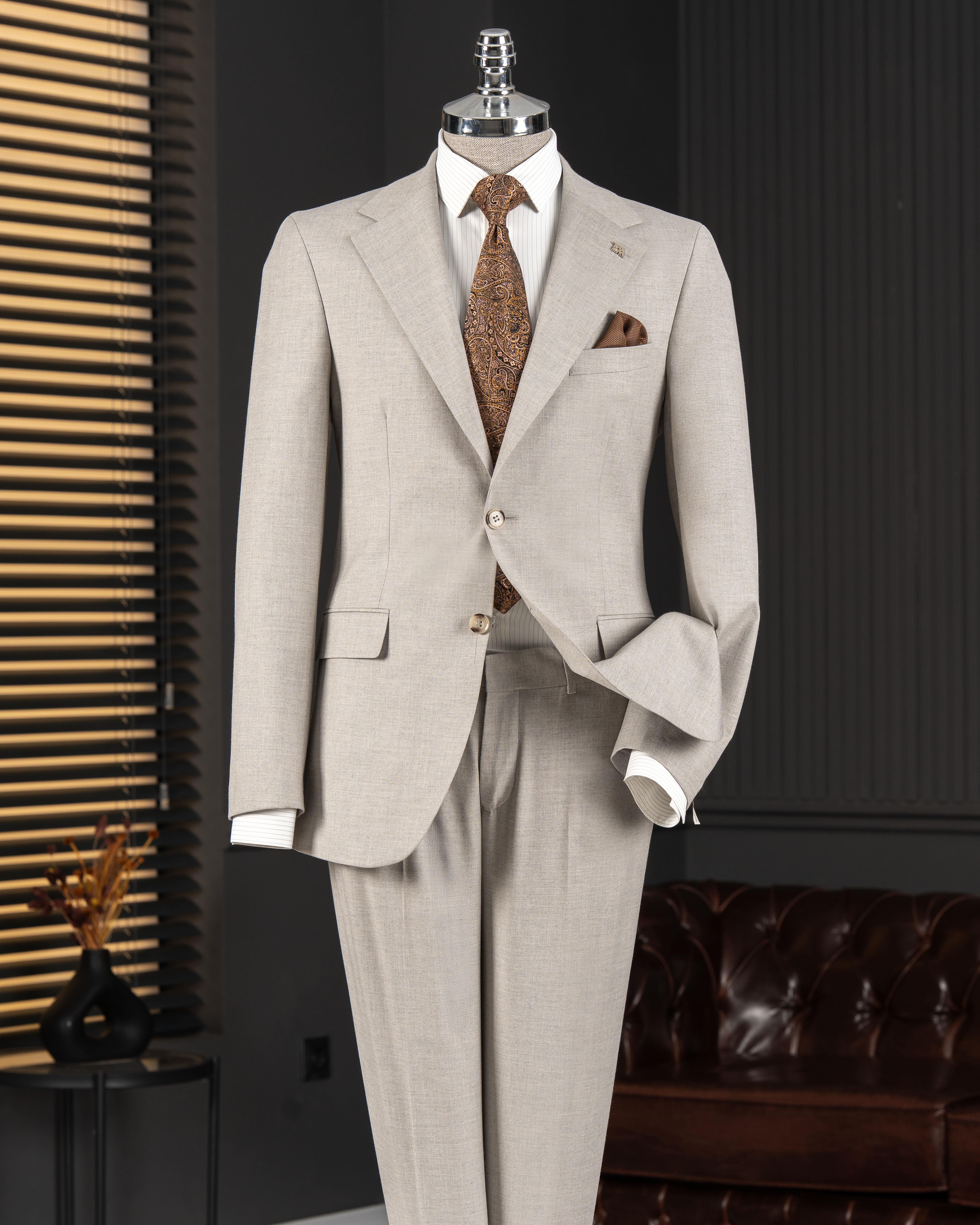 İtalyan stil slim fit mono yaka ceket pantolon takım elbise gri T14762