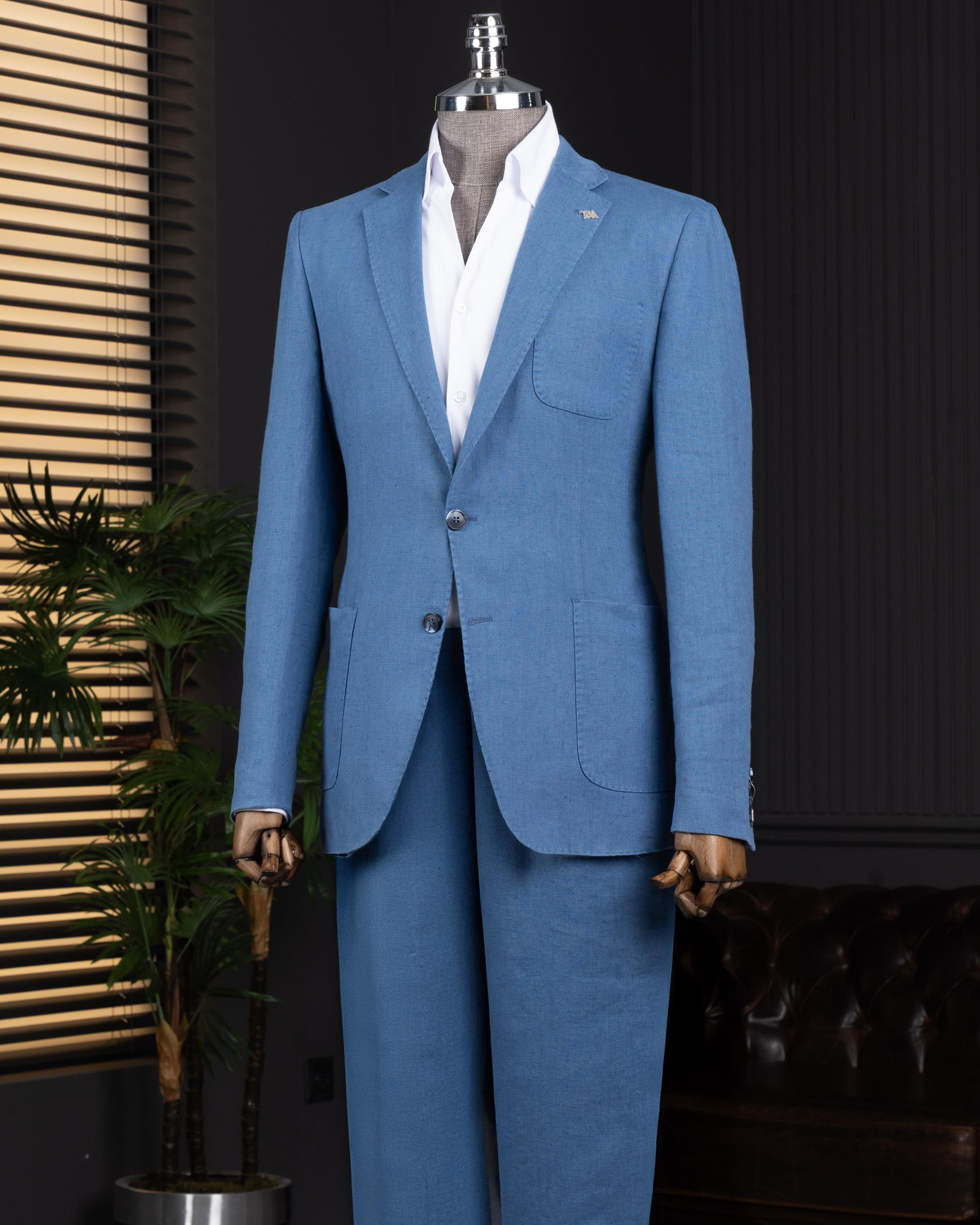İtalyan stil slim fit mono yaka erkek ceket indigo T13789