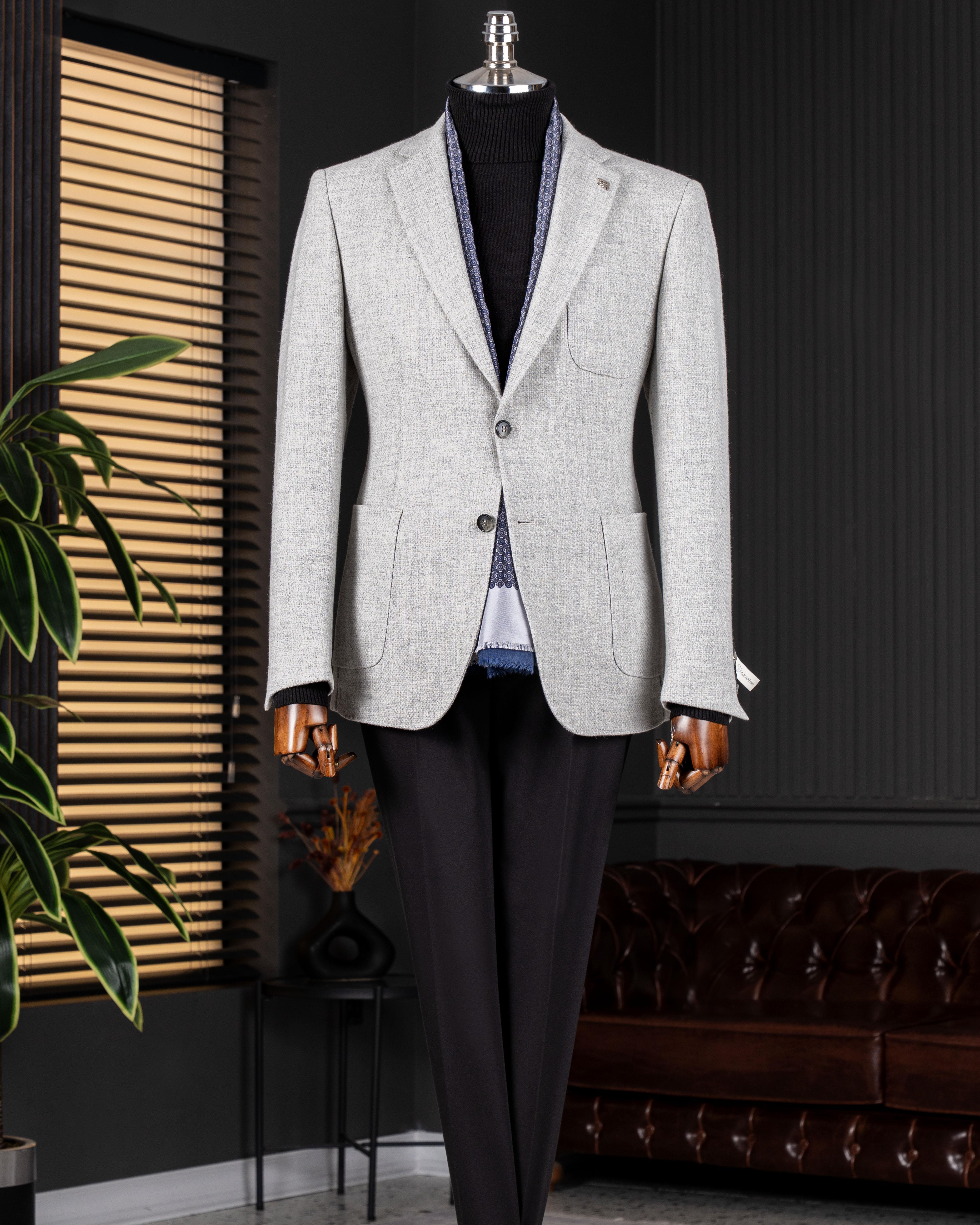 İtalyan stil slim fit mono yaka erkek tek ceket gri T14813