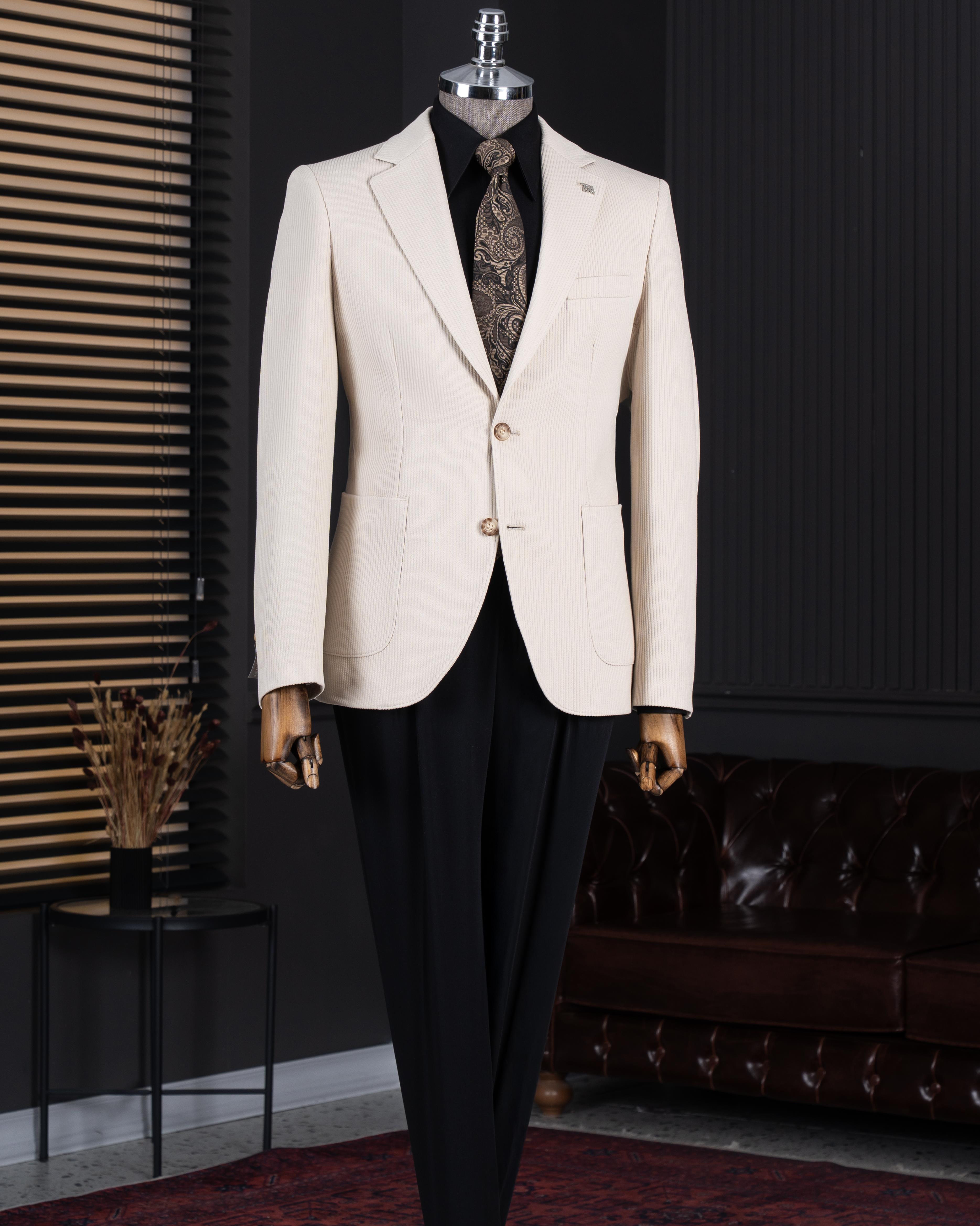 İtalyan stil slim fit mono yaka erkek tek ceket bej T14807
