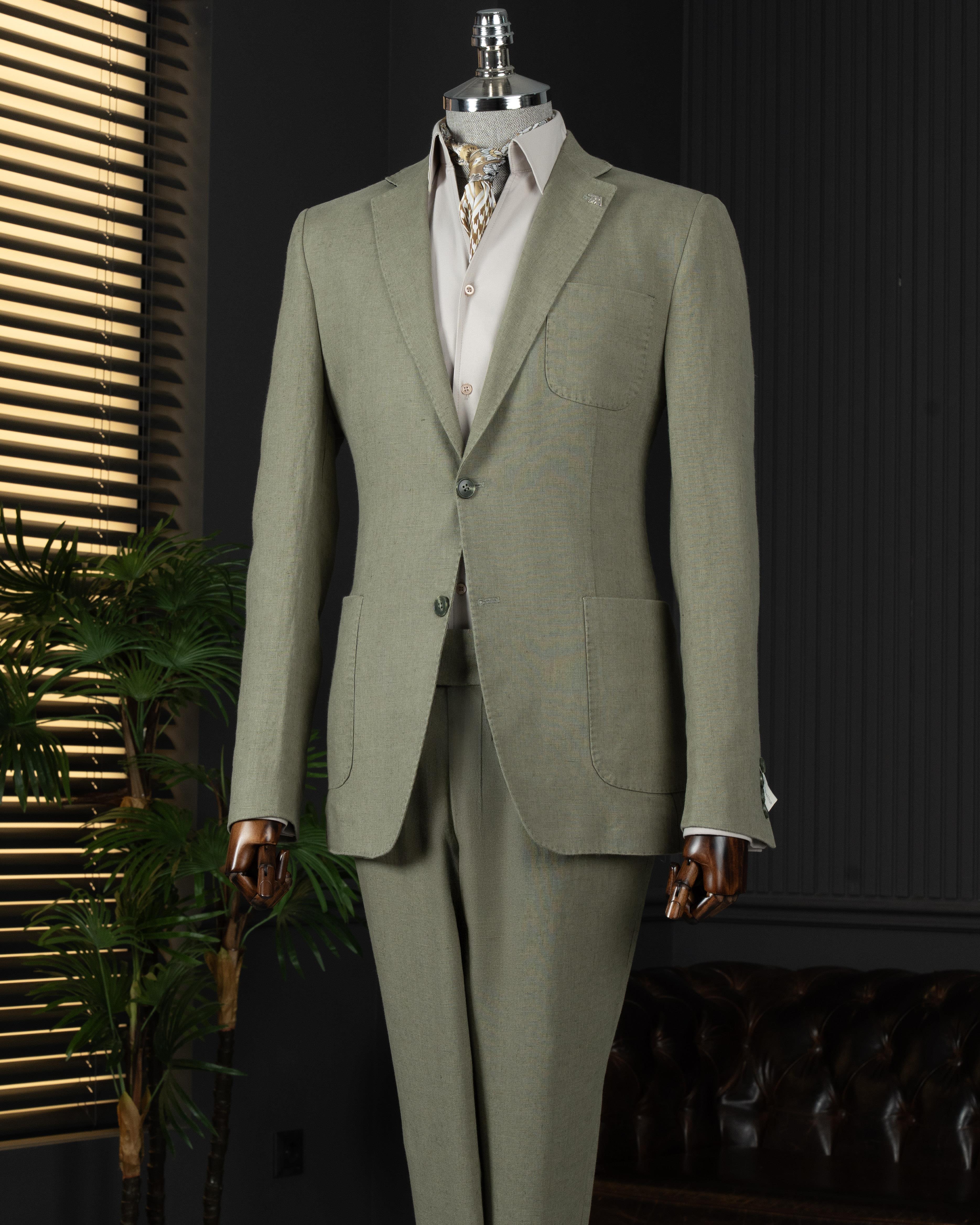 İtalyan stil slim fit mono yaka erkek ceket haki T13790