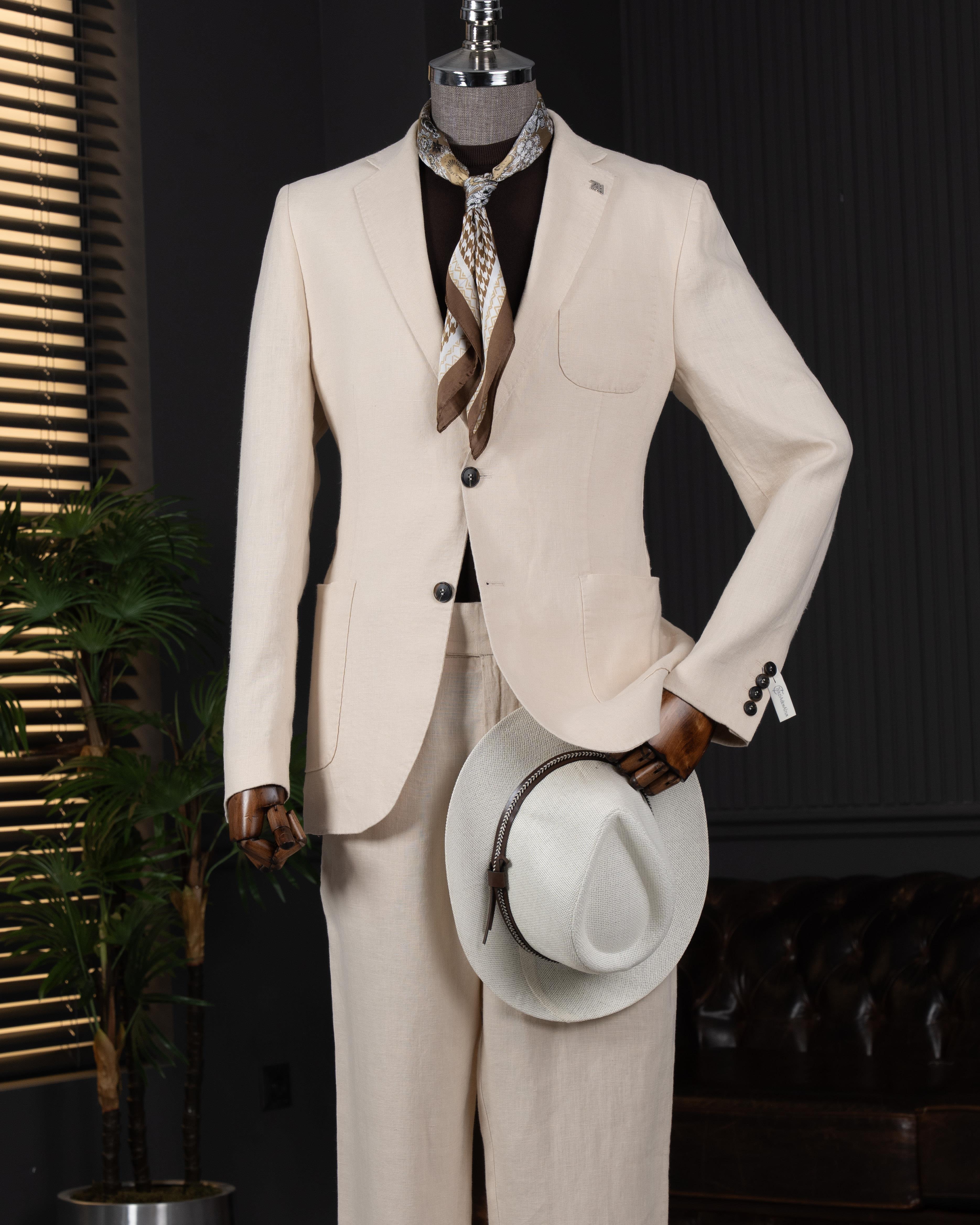 İtalyan stil slim fit mono yaka erkek ceket bej T13788