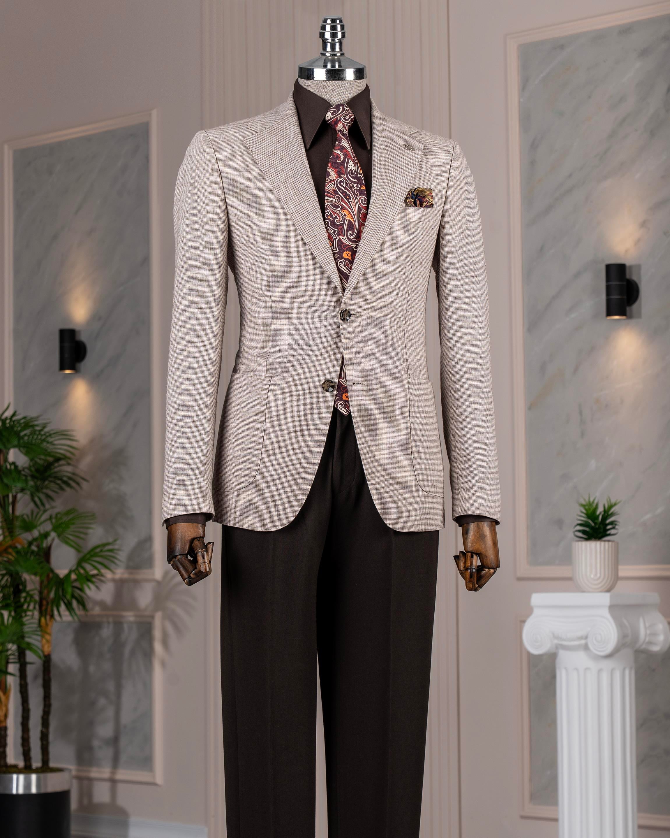 İtalyan stil slim fit mono yaka erkek tek ceket kahverengi T14357