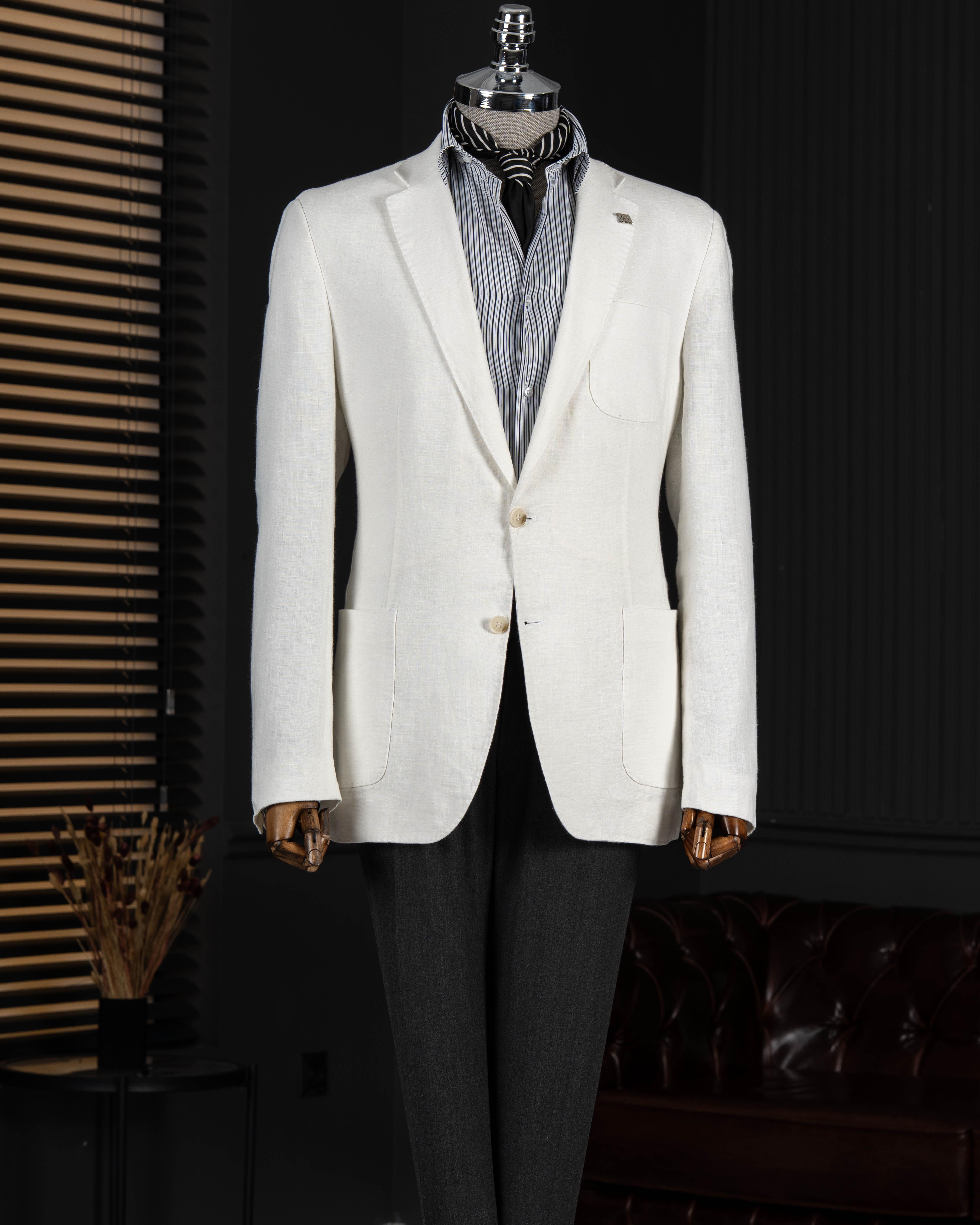 İtalyan stil slim fit mono yaka erkek ceket ekru T13791