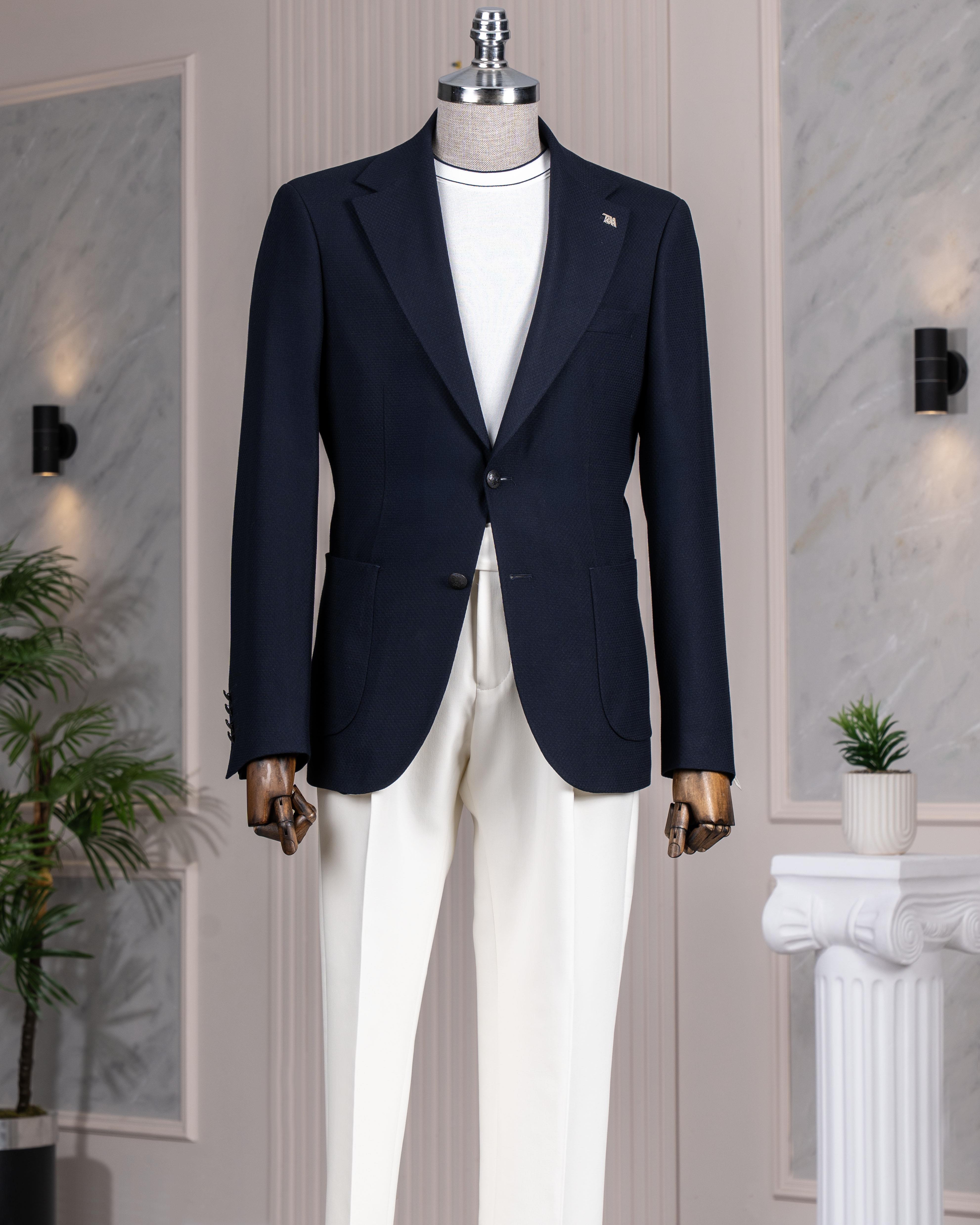 İtalyan stil slim fit mono yaka erkek tek ceket lacivert T14398