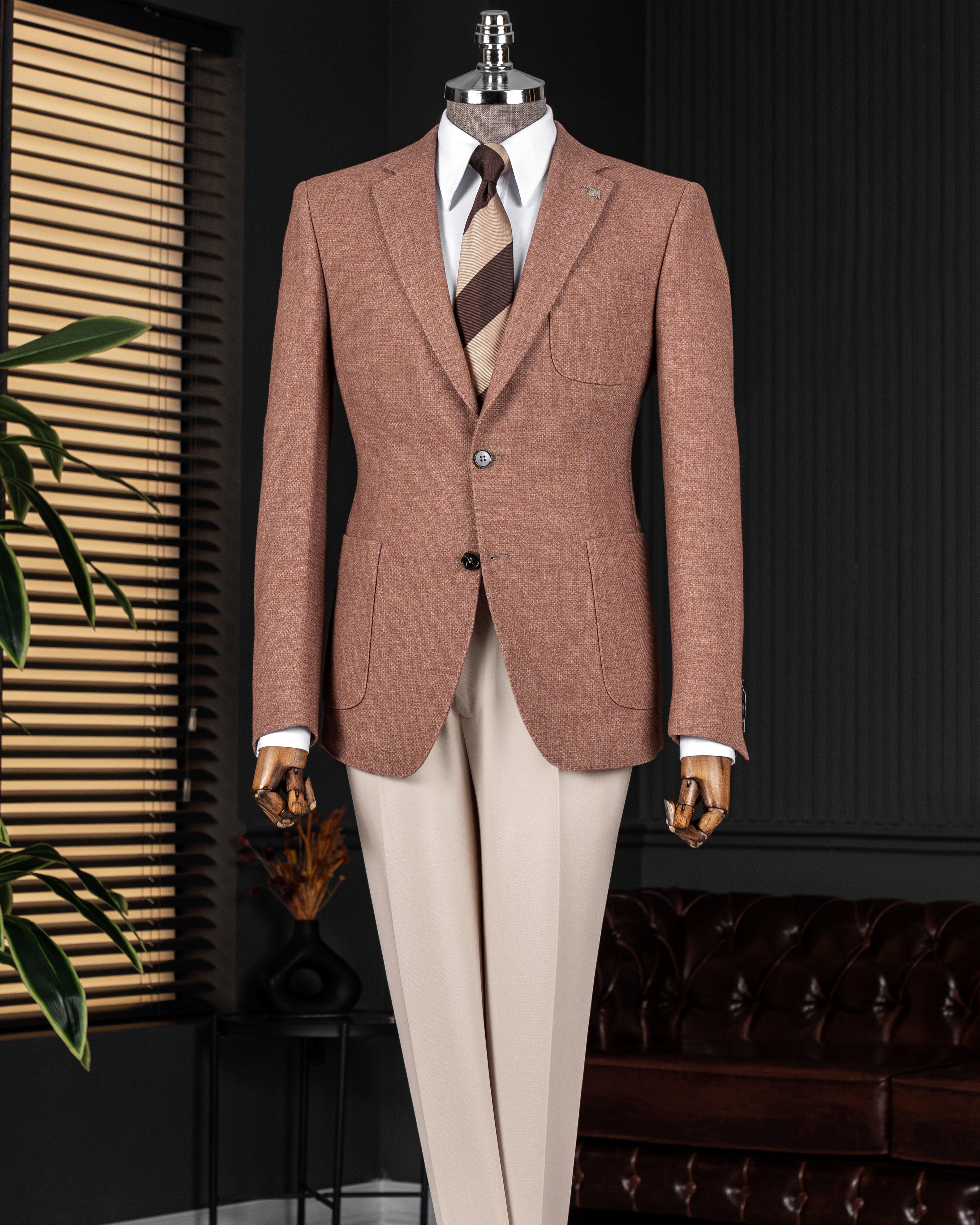 İtalyan stil slim fit mono yaka erkek tek ceket kahverengi T14812