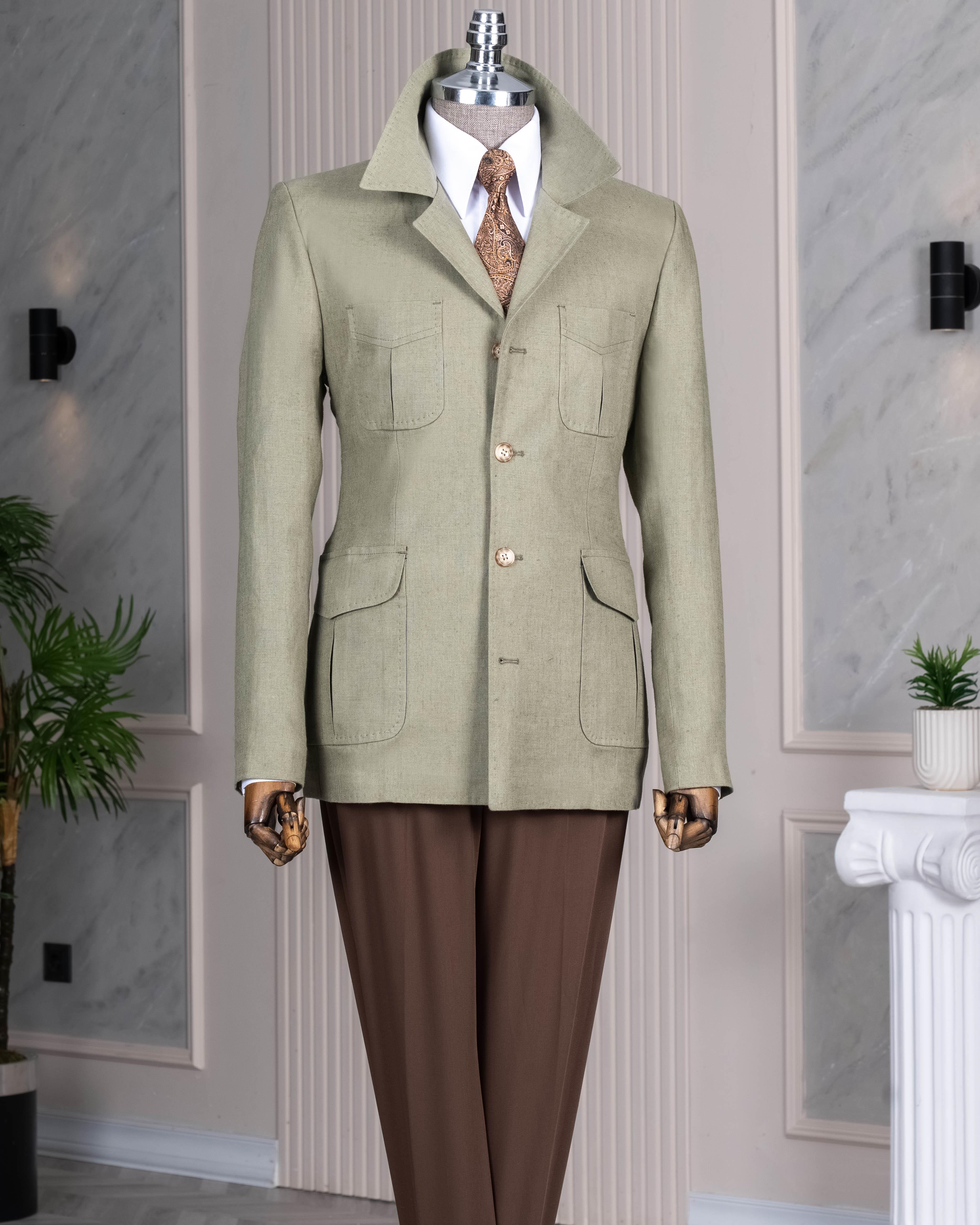 İtalyan stil slim fit spor erkek ceket haki T13747
