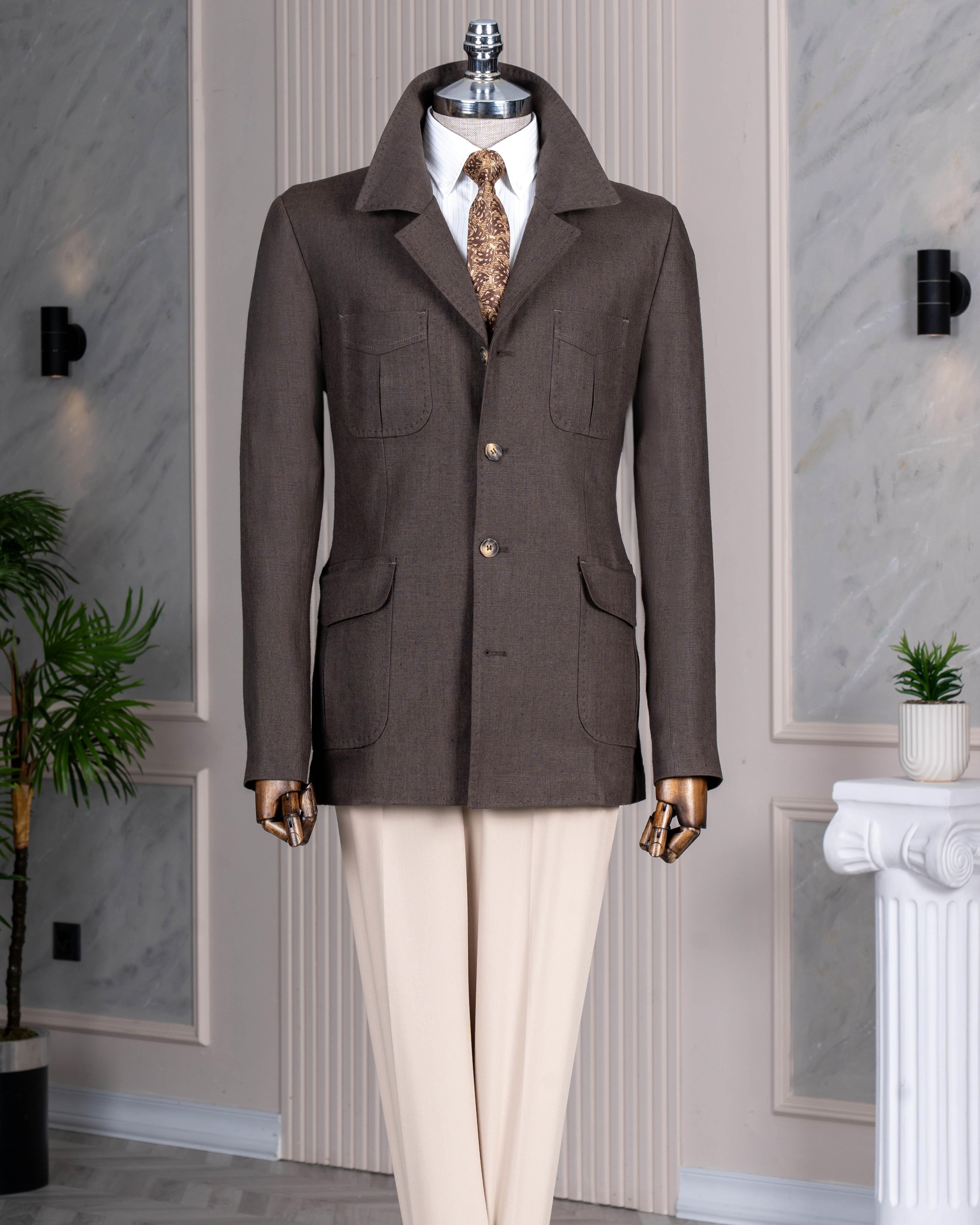 İtalyan stil slim fit spor erkek ceket kahverengii T13744