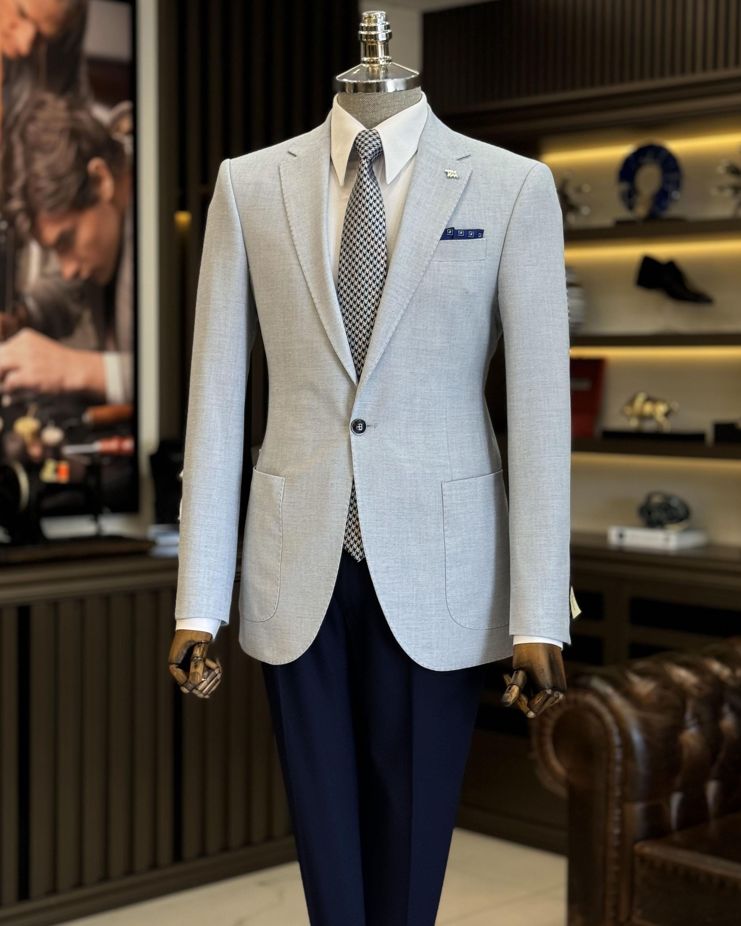 İtalyan stil slim fit torba cep erkek ceket mavi T12232