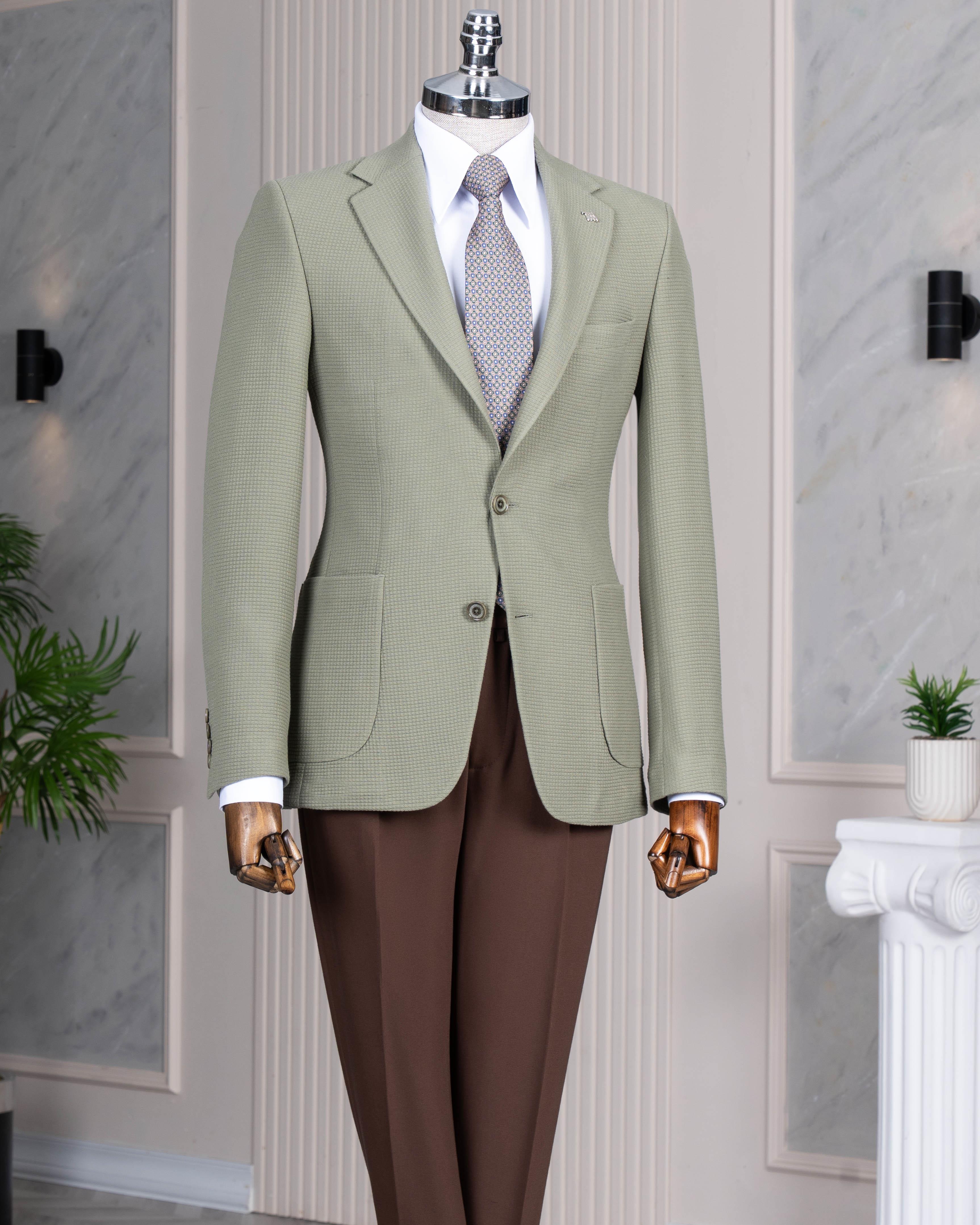 İtalyan stil slim fit torba cep tek ceket erkek yeşil T14124