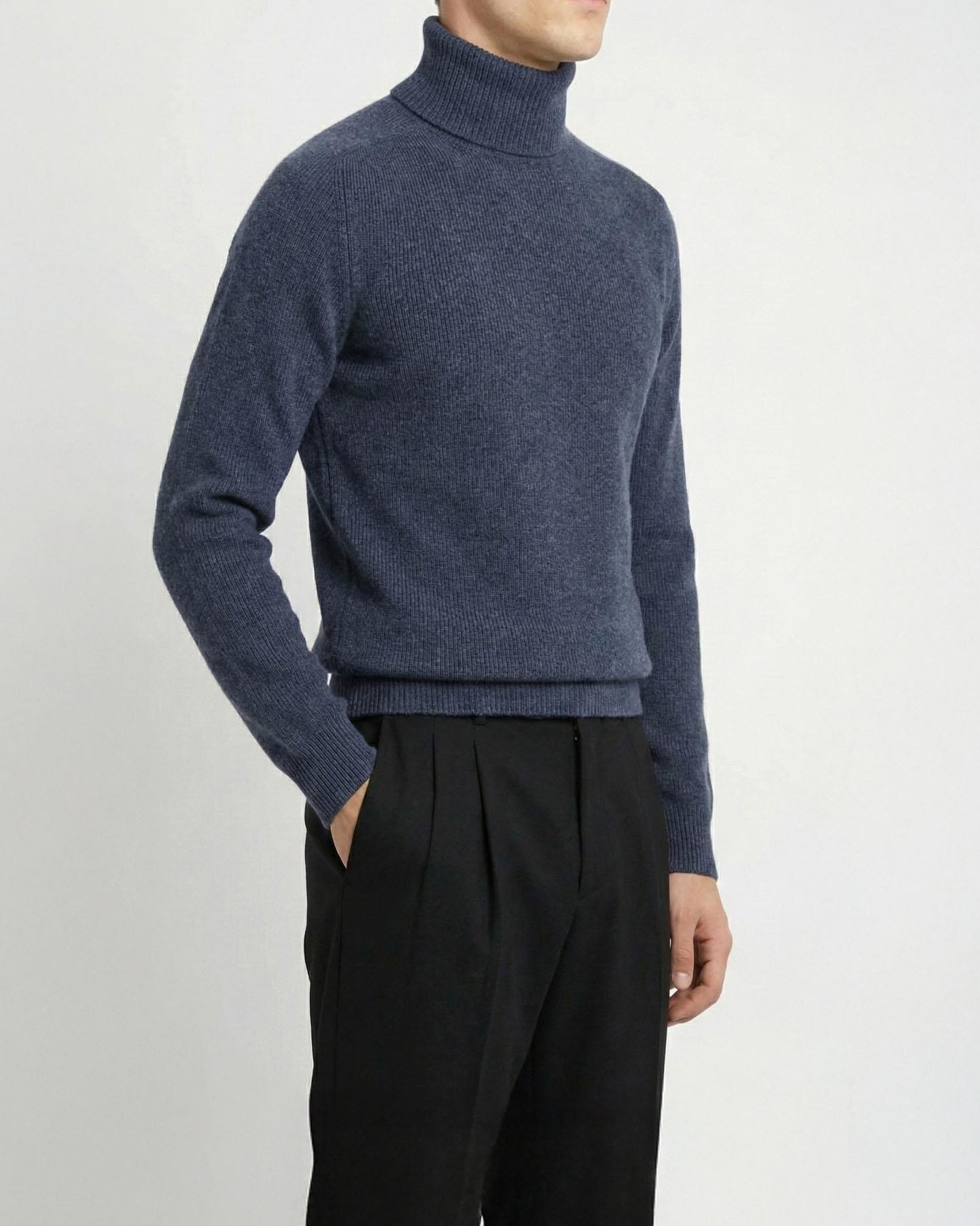 İtalyan stil slim fit triko balıkçı yaka boğazlı kazak lacivert  T13602