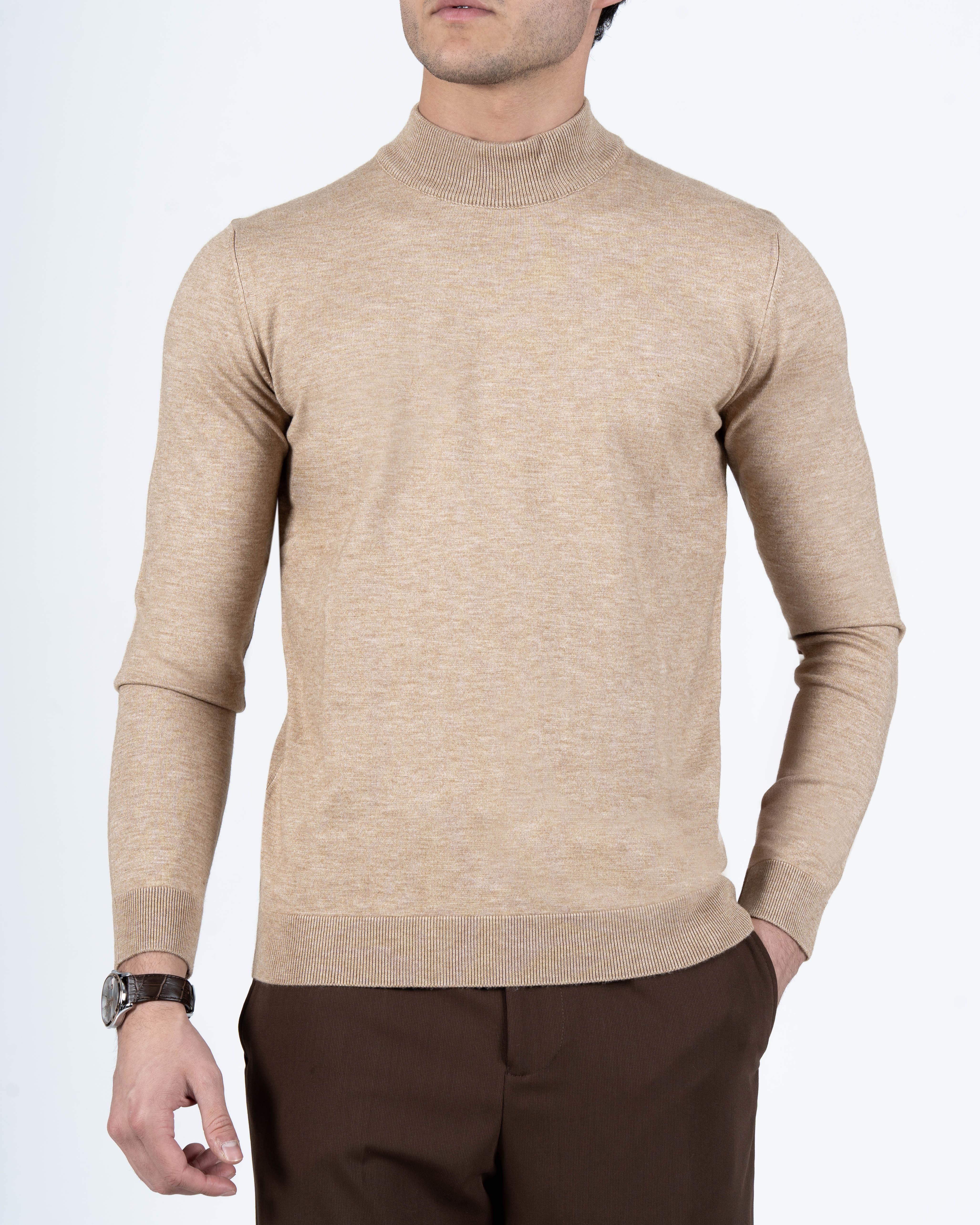 İtalyan stil slim fit yarım balıkçı yaka erkek triko kazak camel T15091