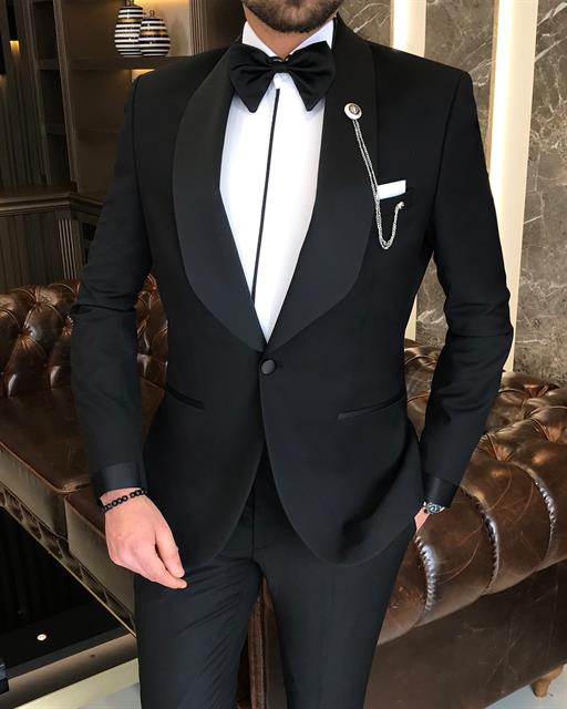 İtalyan kesim erkek damatlık takım elbise siyah T6110