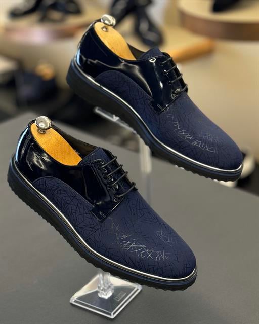 İtalyan stil iç dış naturel deri erkek ayakkabı lacivert T12194