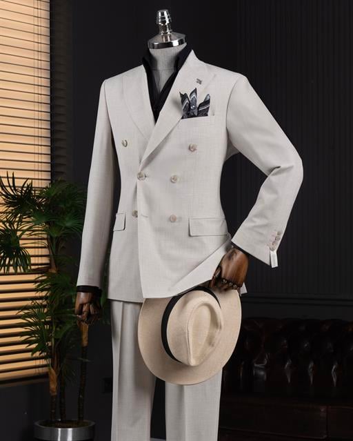 İtalyan stil kruvaze ceket pantolon takım elbise bej T14113