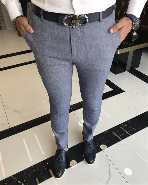 İtalyan stil slim fit erkek kumaş pantolon Lacivert T9785