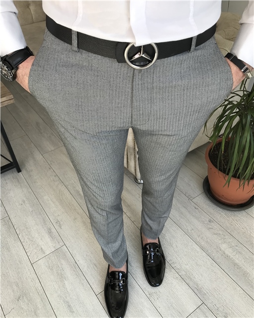 İtalyan stil slim fit erkek pantolon Gri T8302