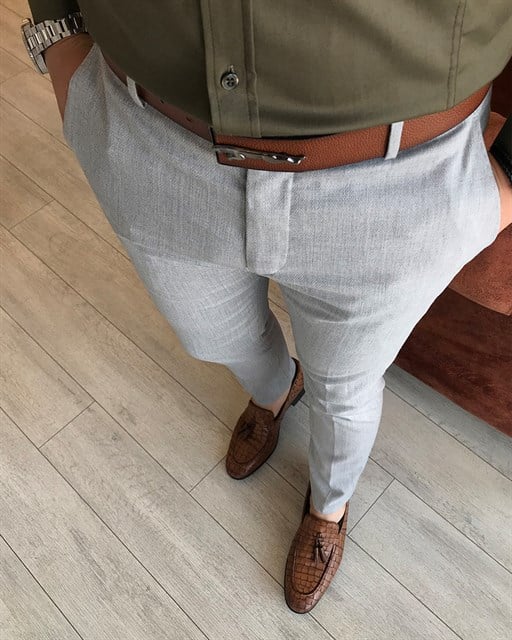 İtalyan stil slim fit gri renk erkek kumaş pantolon T2352