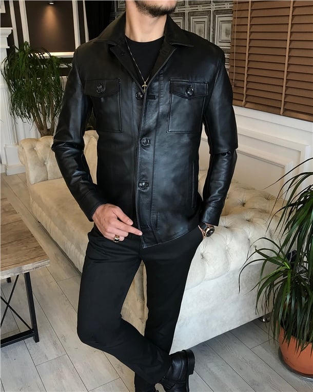 100% original lamb leather coat jacket black T6318