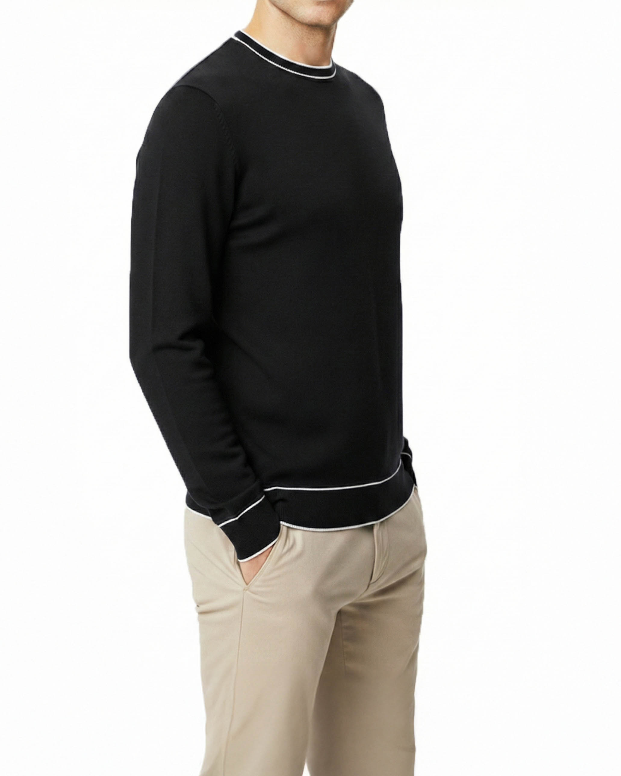 İtalyan stil slim fit bisiklet yaka triko kazak siyah T14501