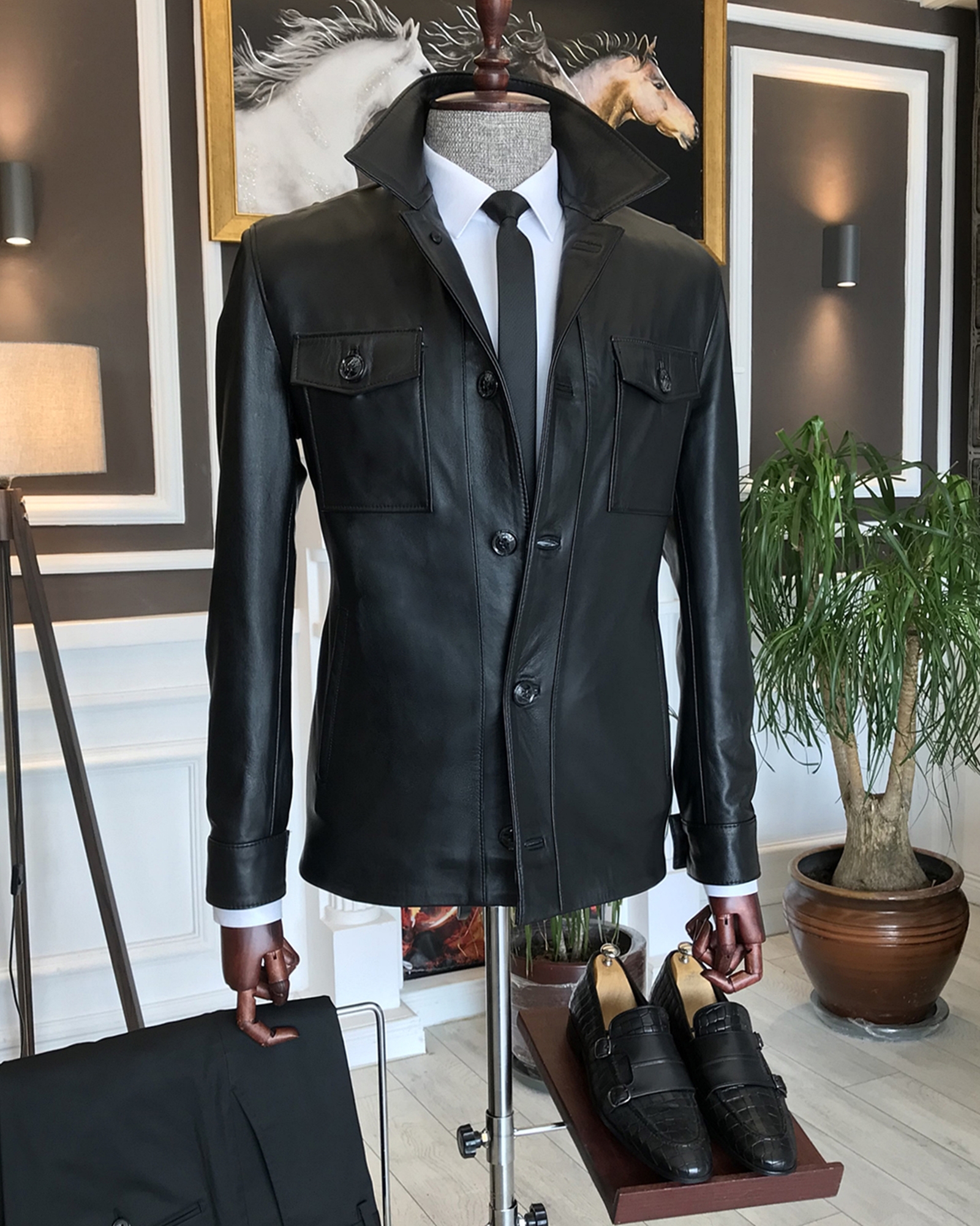 100 %Original Lamb Leather Coat Jacket Black T6318